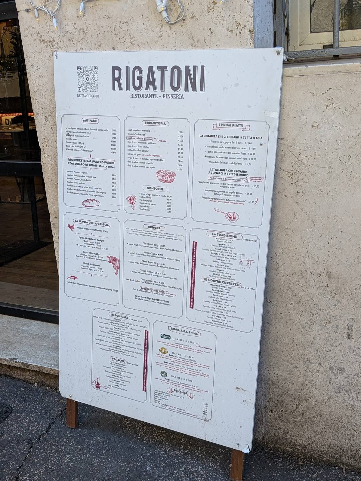 Menu di Rigatoni Ristorante Pizzeria Piazza Bologna 