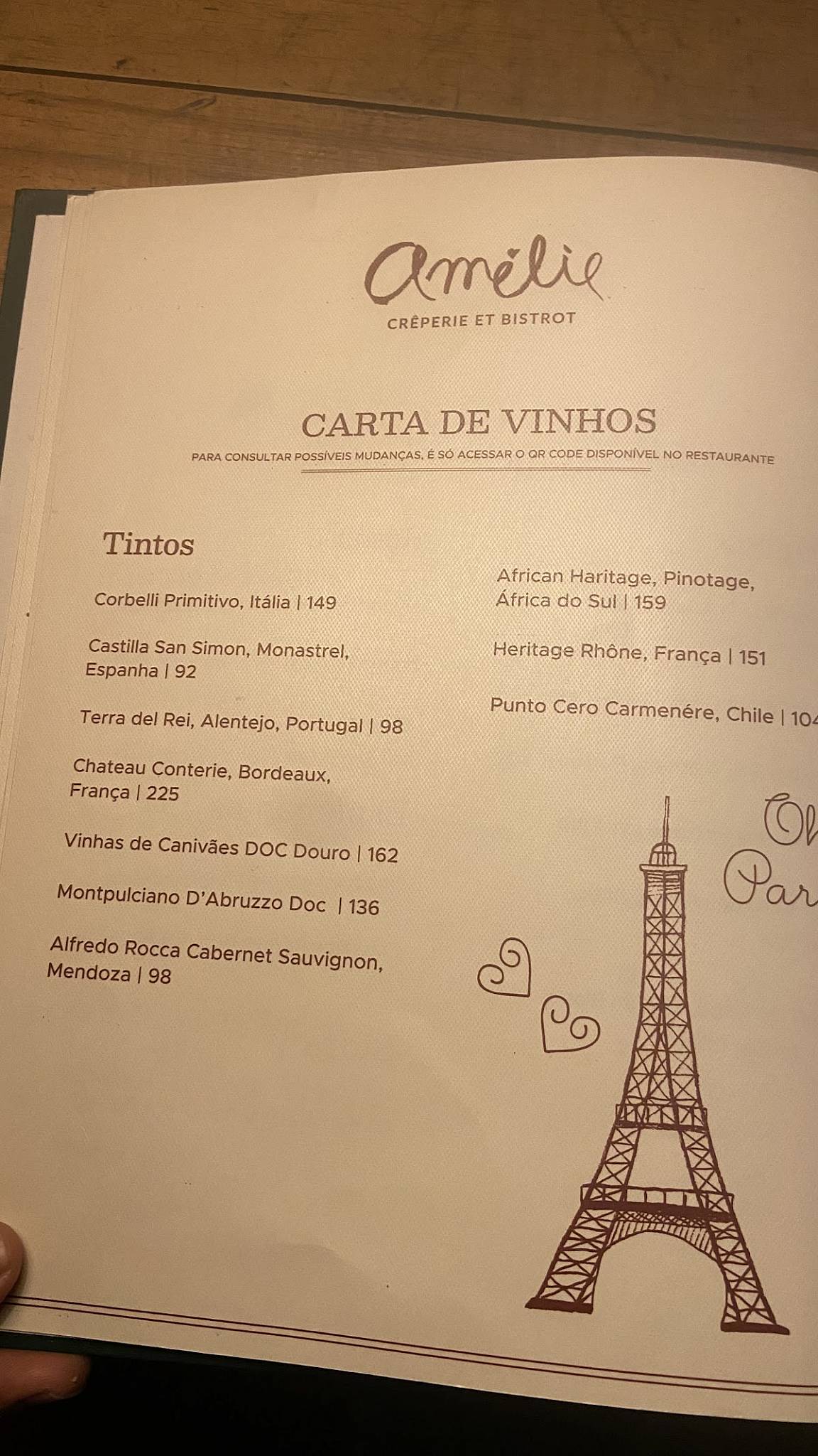 Amélie Creperie Arnaldo Quintela cardápio