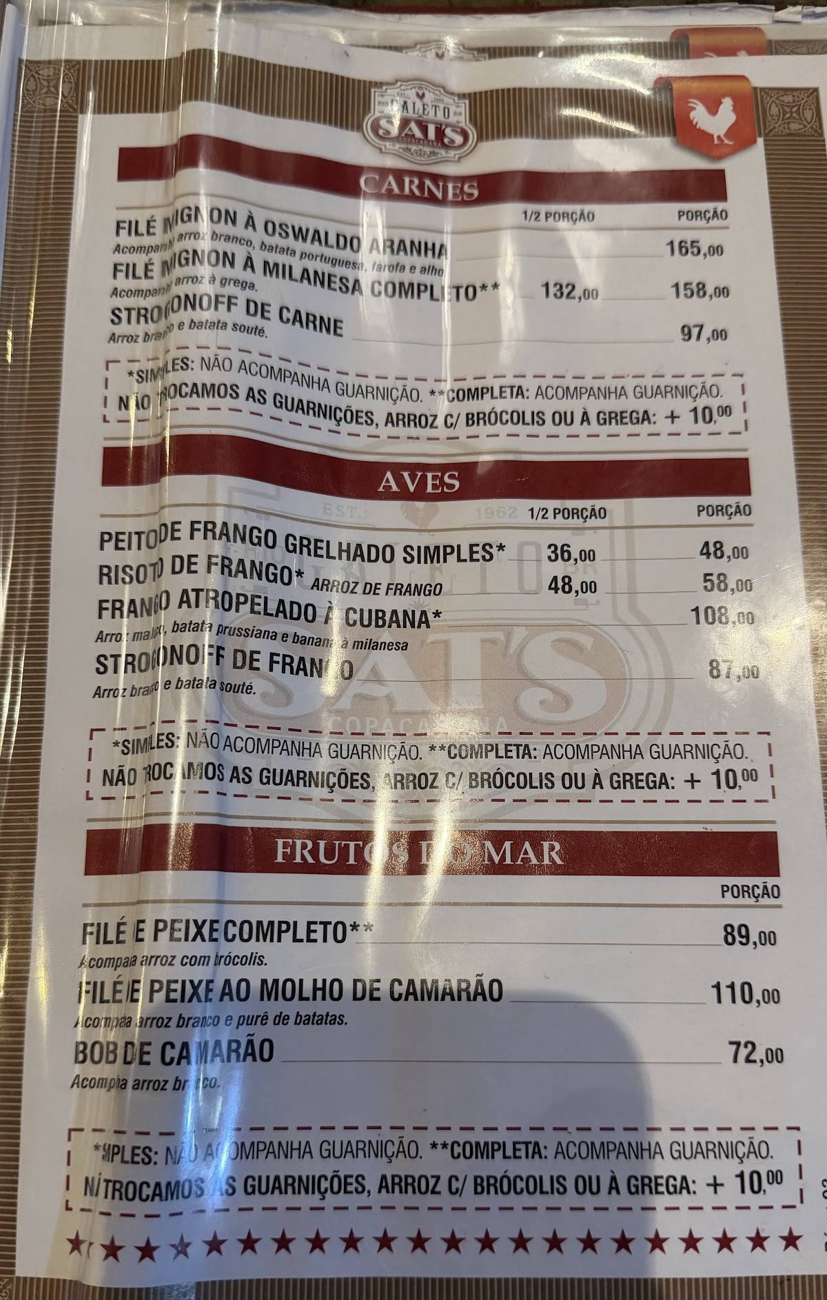 Galeto Sat's cardápio