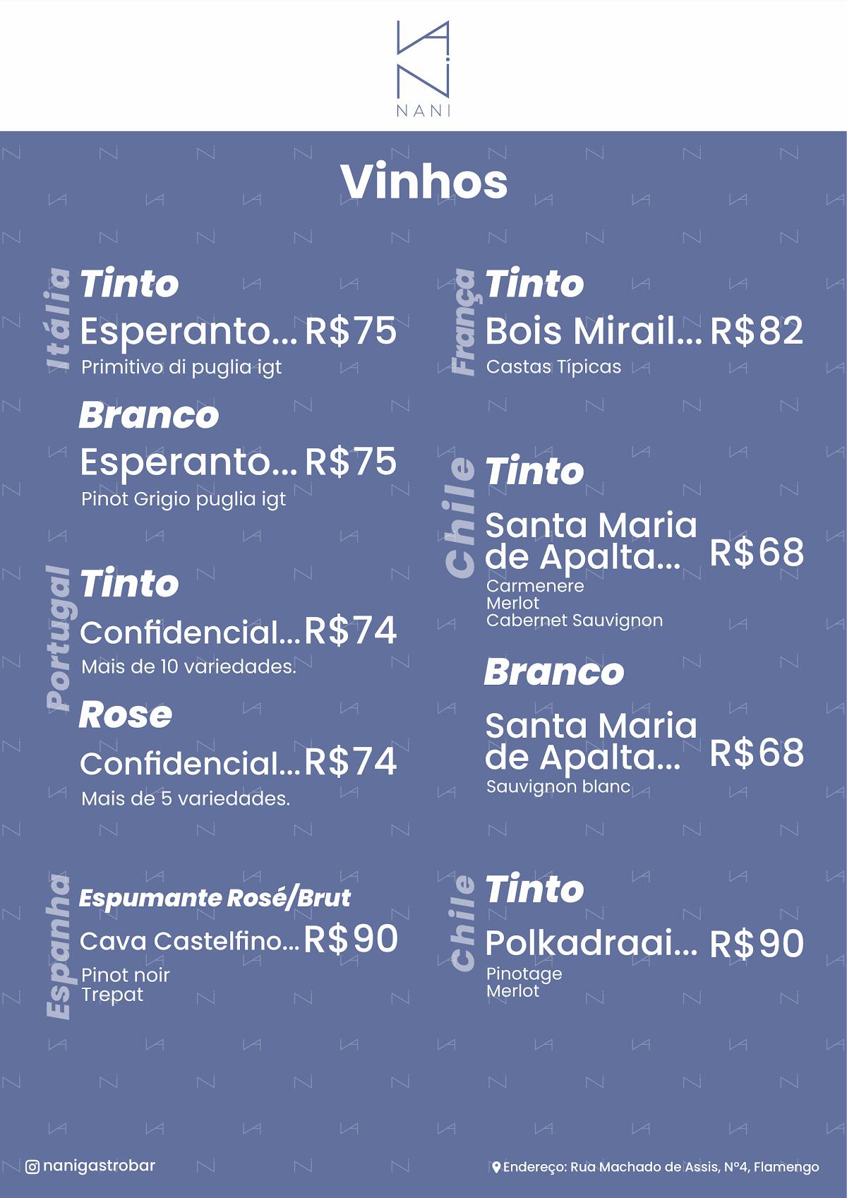 Nani Gastrobar cardápio