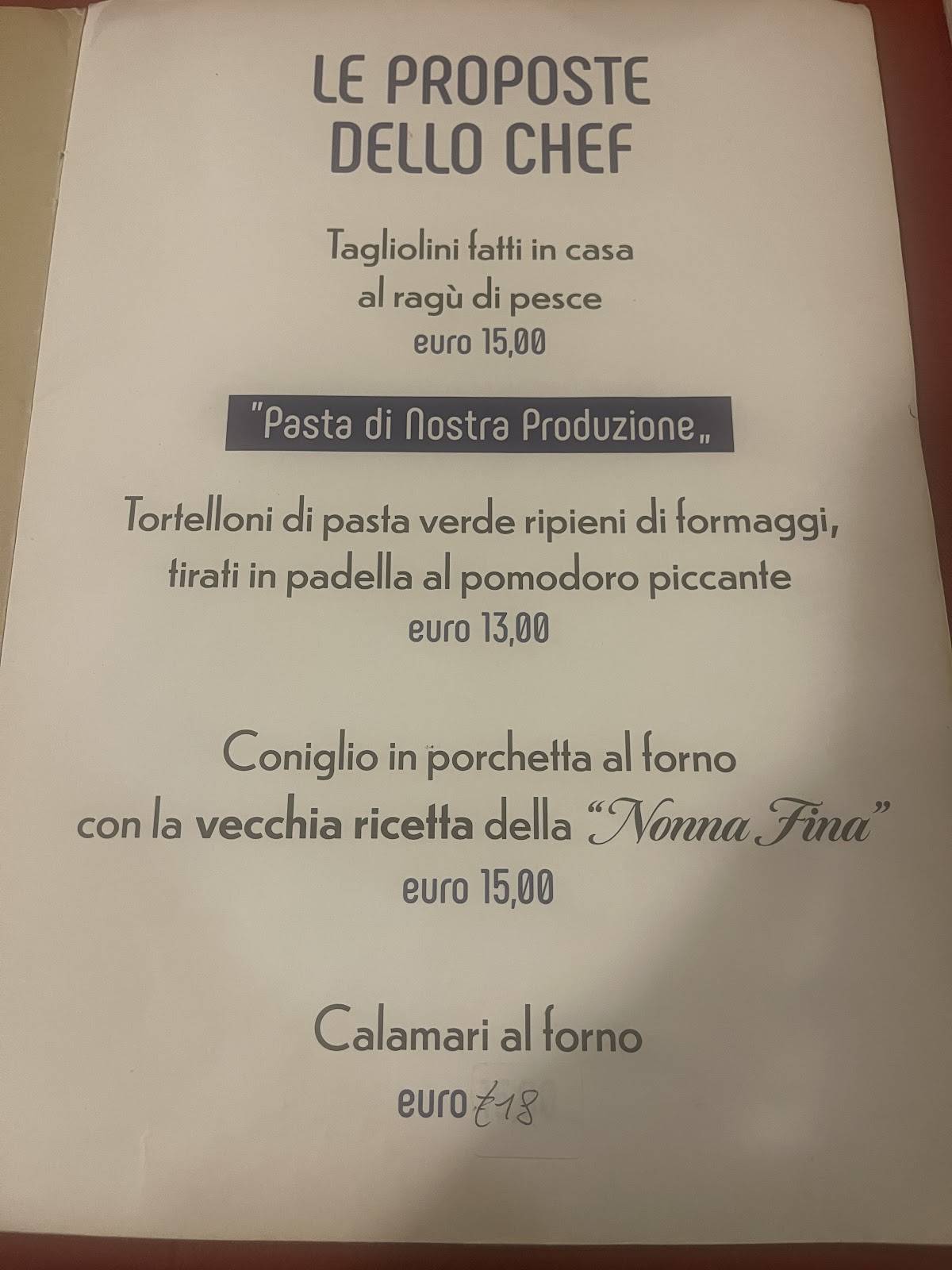 Menu di Ristorante Al Coniglio 