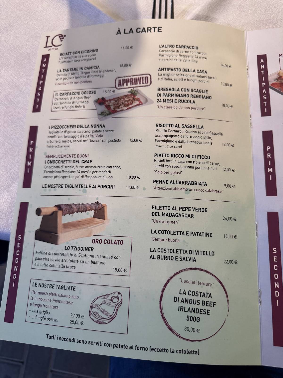 Menu di Ristorante Al Crap 