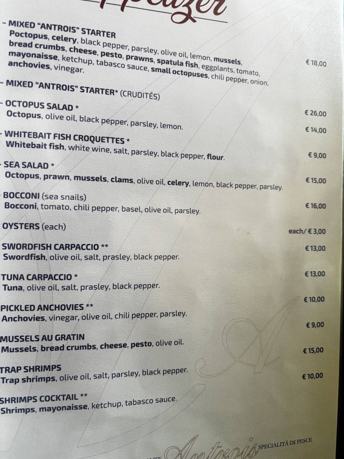Menu di Ristorante Antrois 