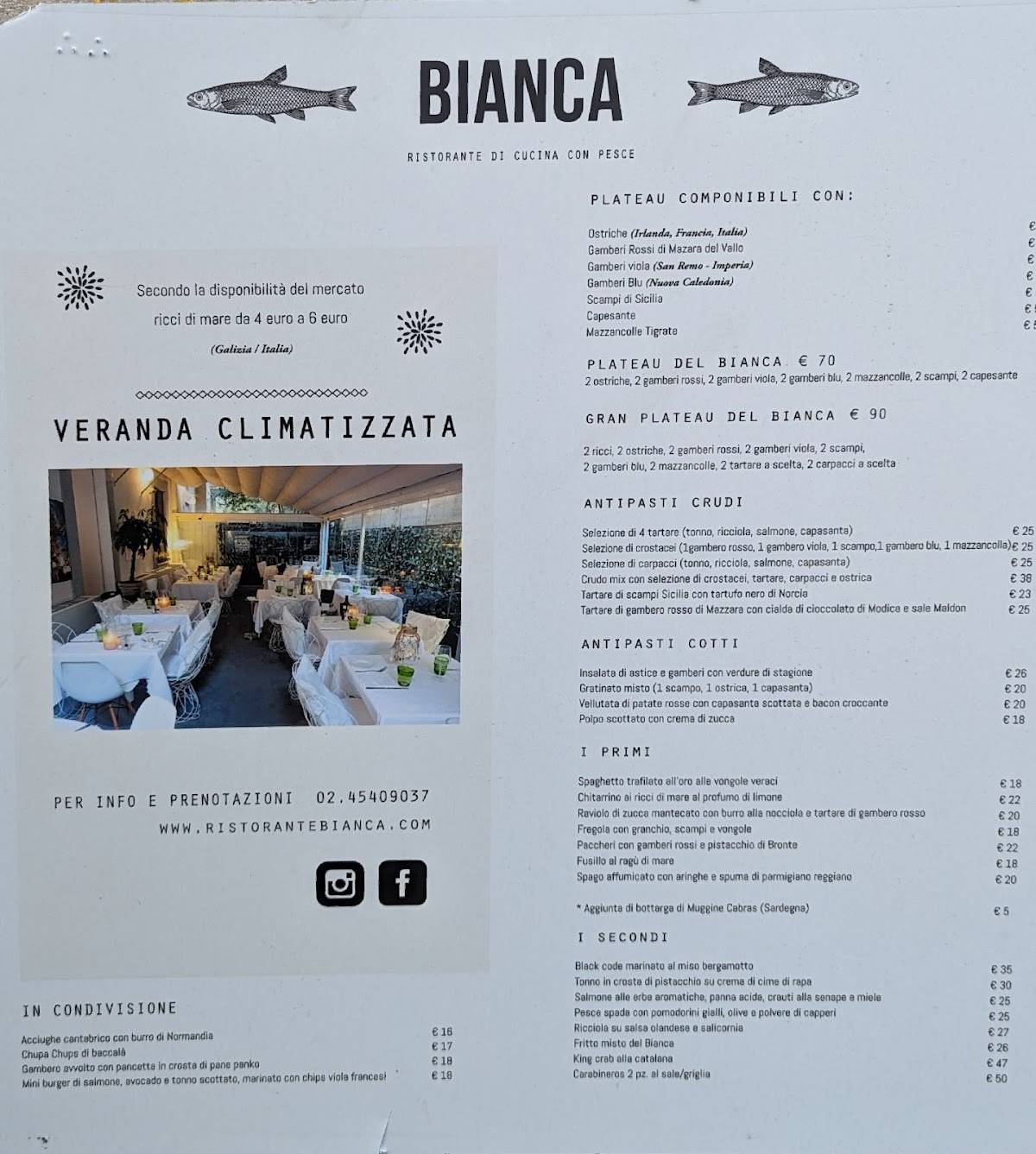 Menu di Ristorante Bianca 