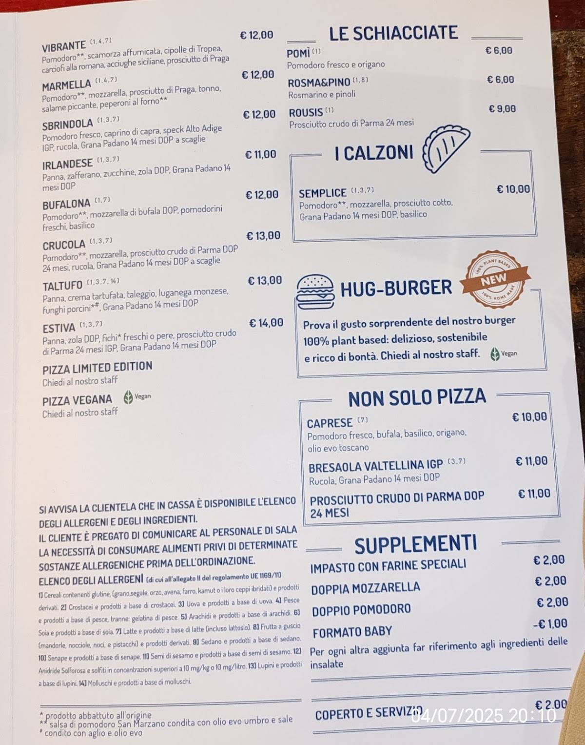 Menu di Pizzeria Cagiada 