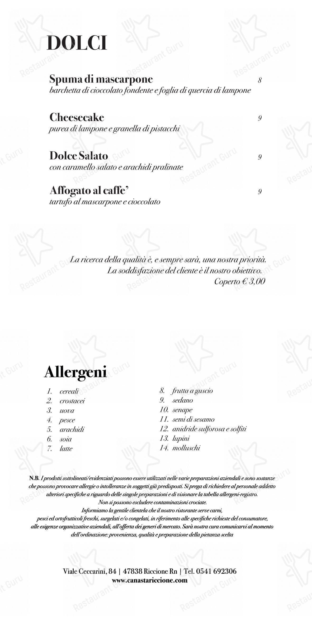 Menu per Ristorante Canasta Riccione pizzeria