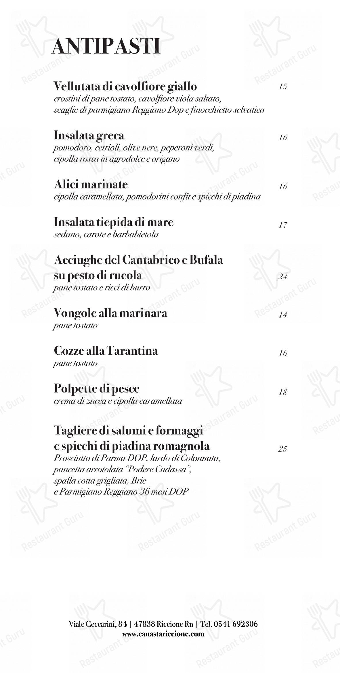 Menu di Ristorante Canasta Riccione - Menu