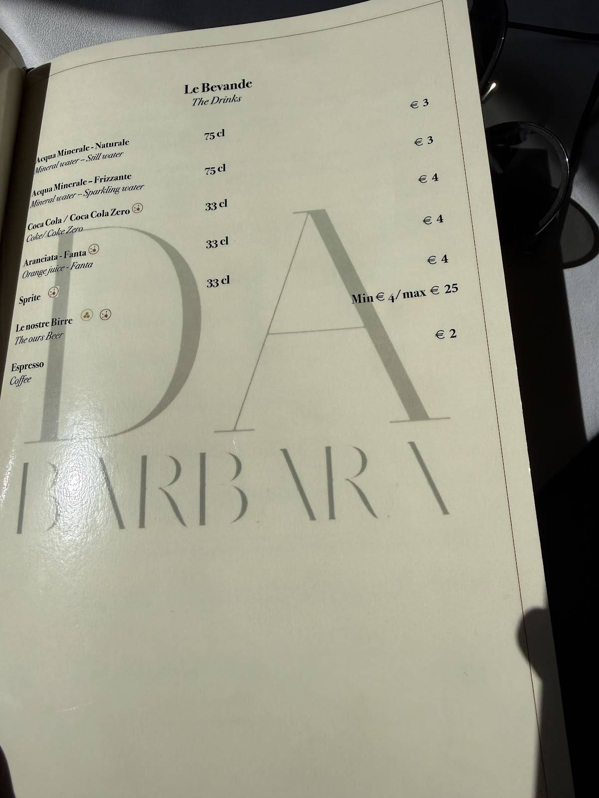 Menu di Ristorante Da Barbara di Asuni Lazzaro e C. 