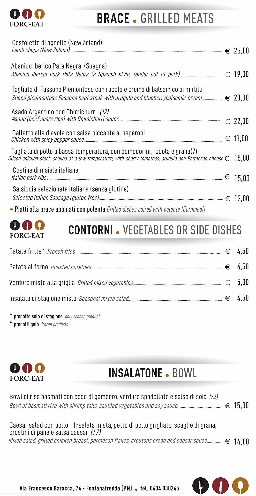 Menu di Ristorante Forcate 1970 