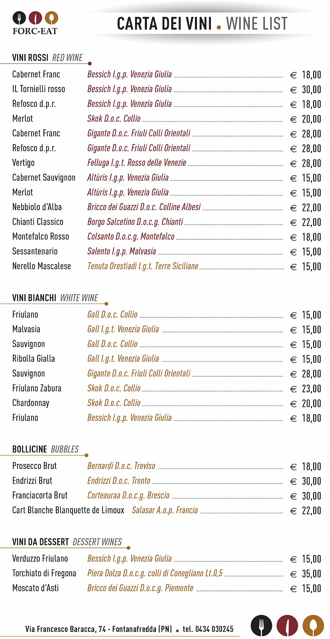 Menu di Ristorante Forcate 1970 