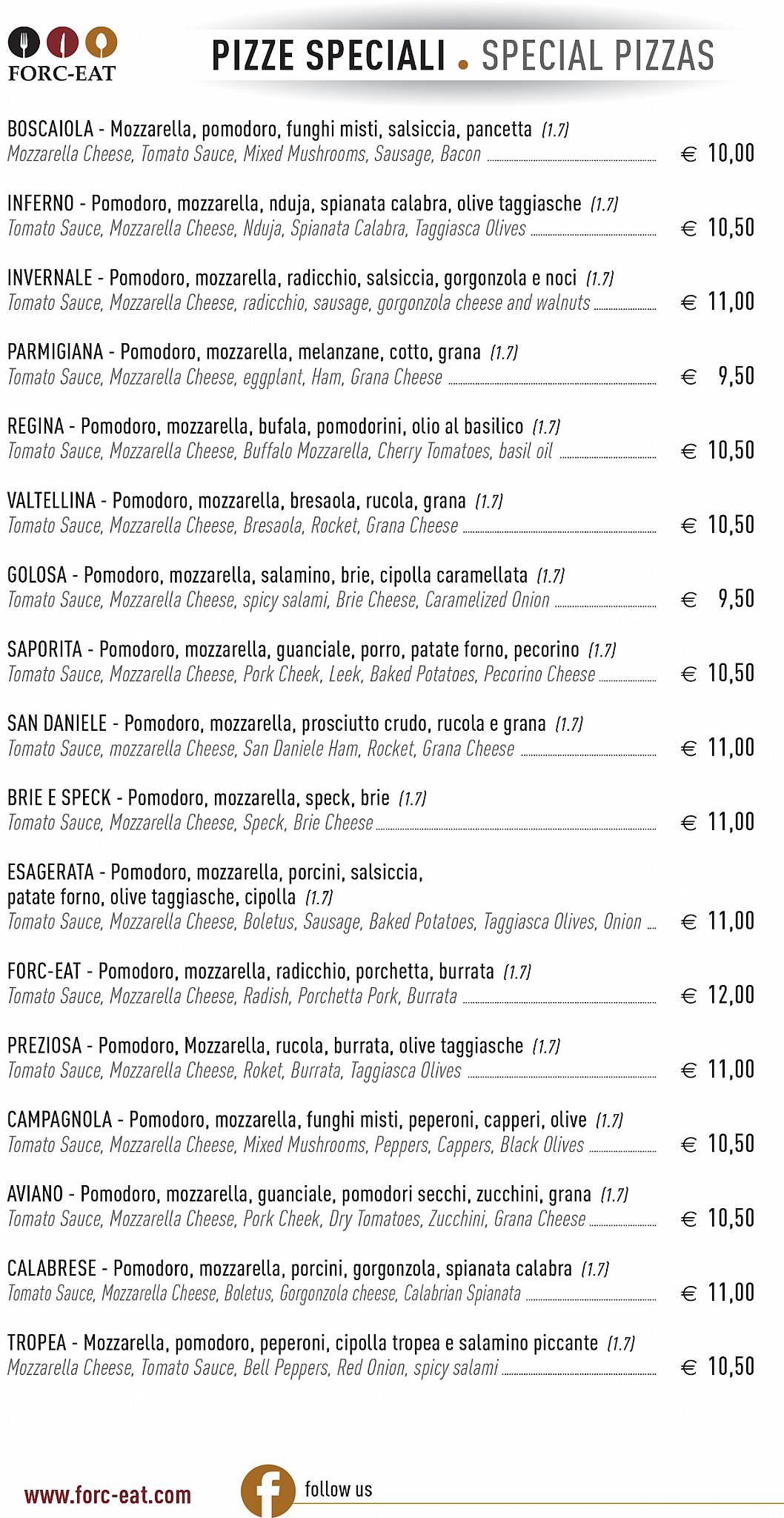 Menu di Ristorante Forcate 1970 