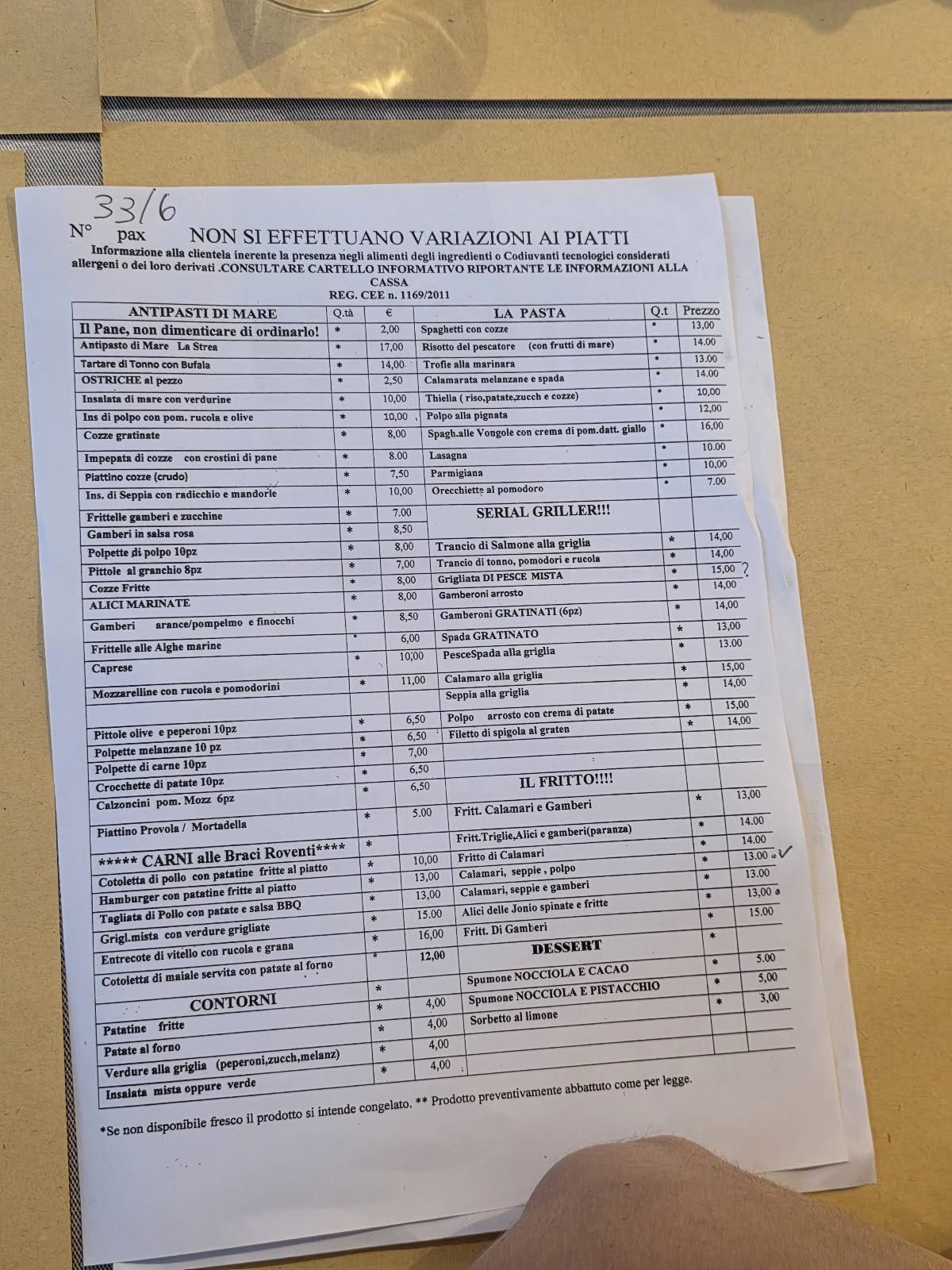 Menu di Ristorante Friggitoria La Strea 