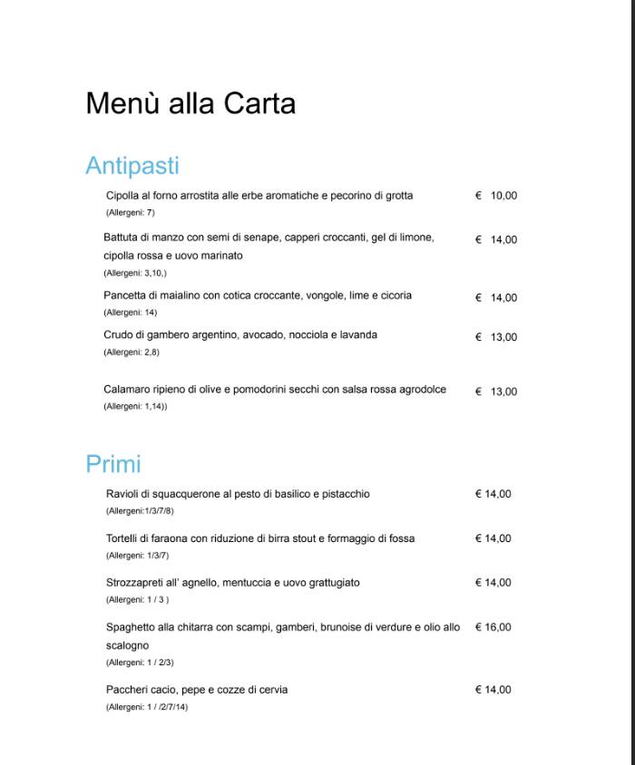 Menu di Ristorante L’Infinito 