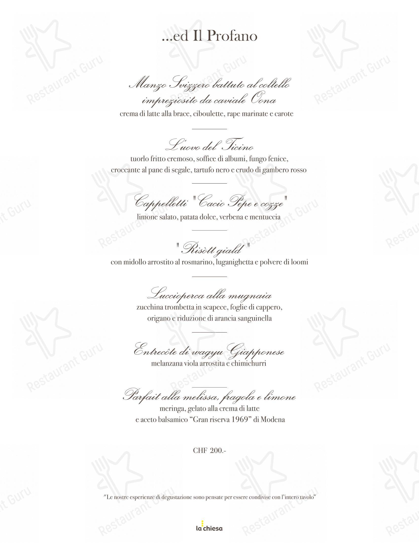 Основное меню per Ristorante La Chiesa ristorante
