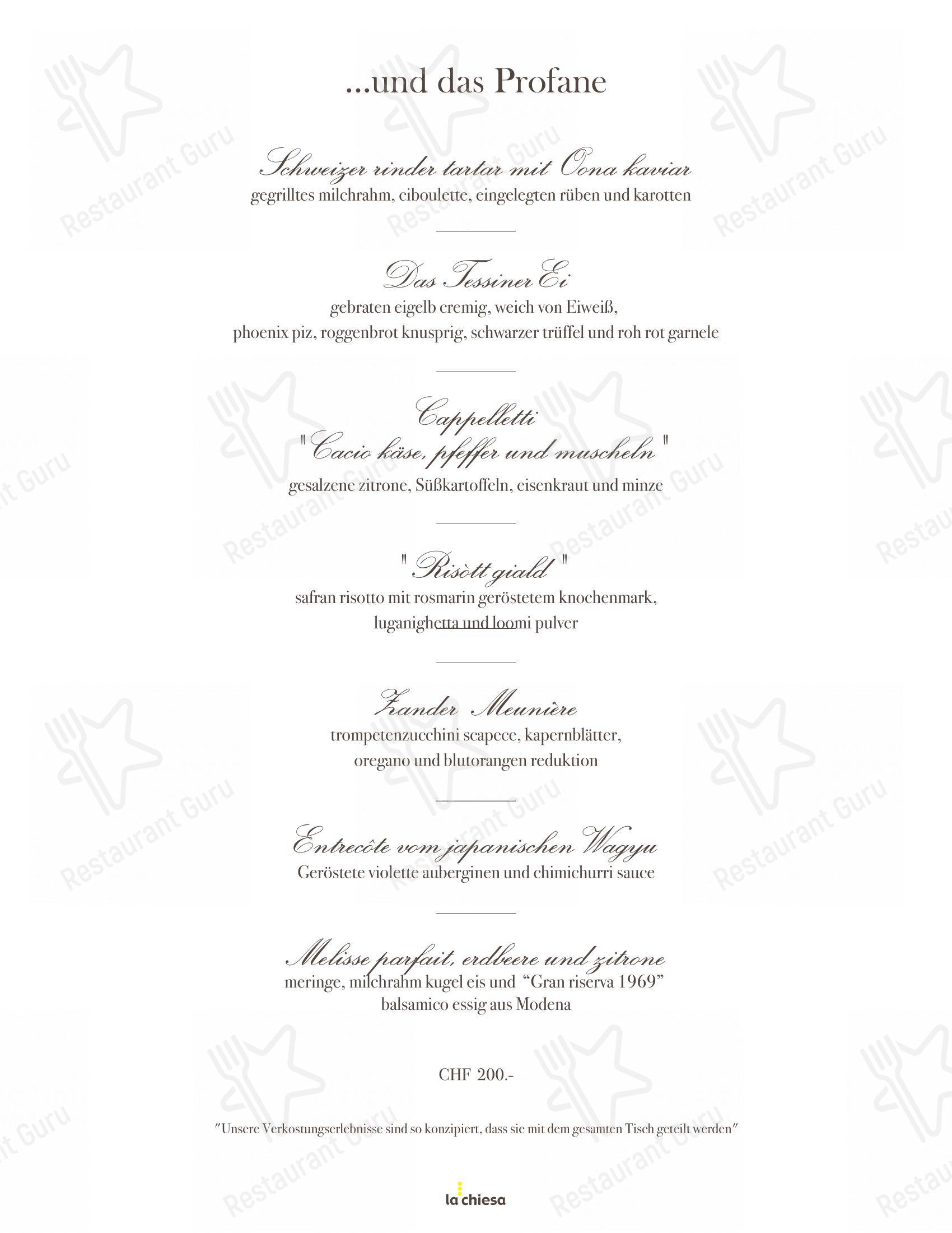 Menu di Ristorante La Chiesa - Основное меню