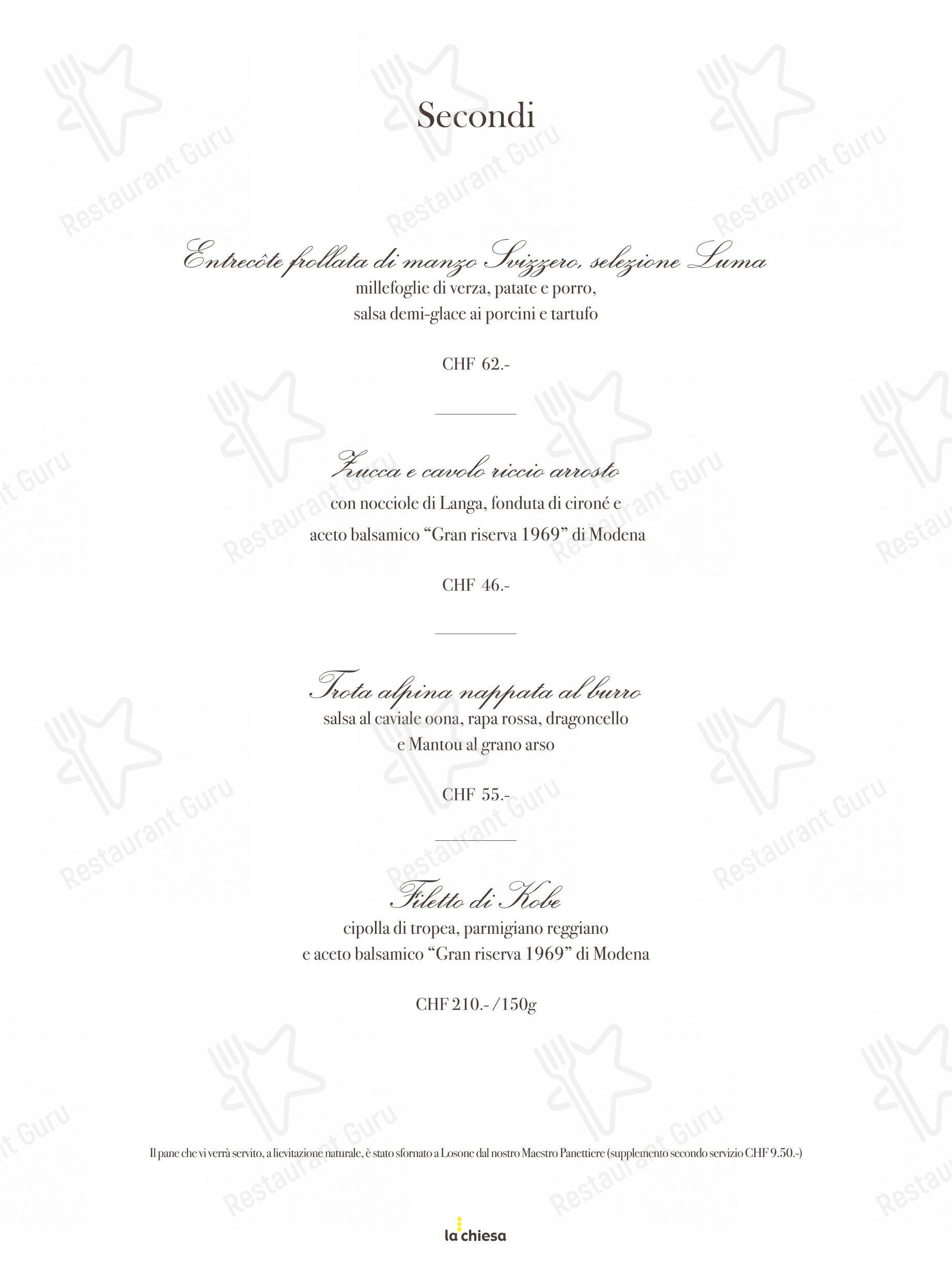 Menu per Ristorante La Chiesa ristorante