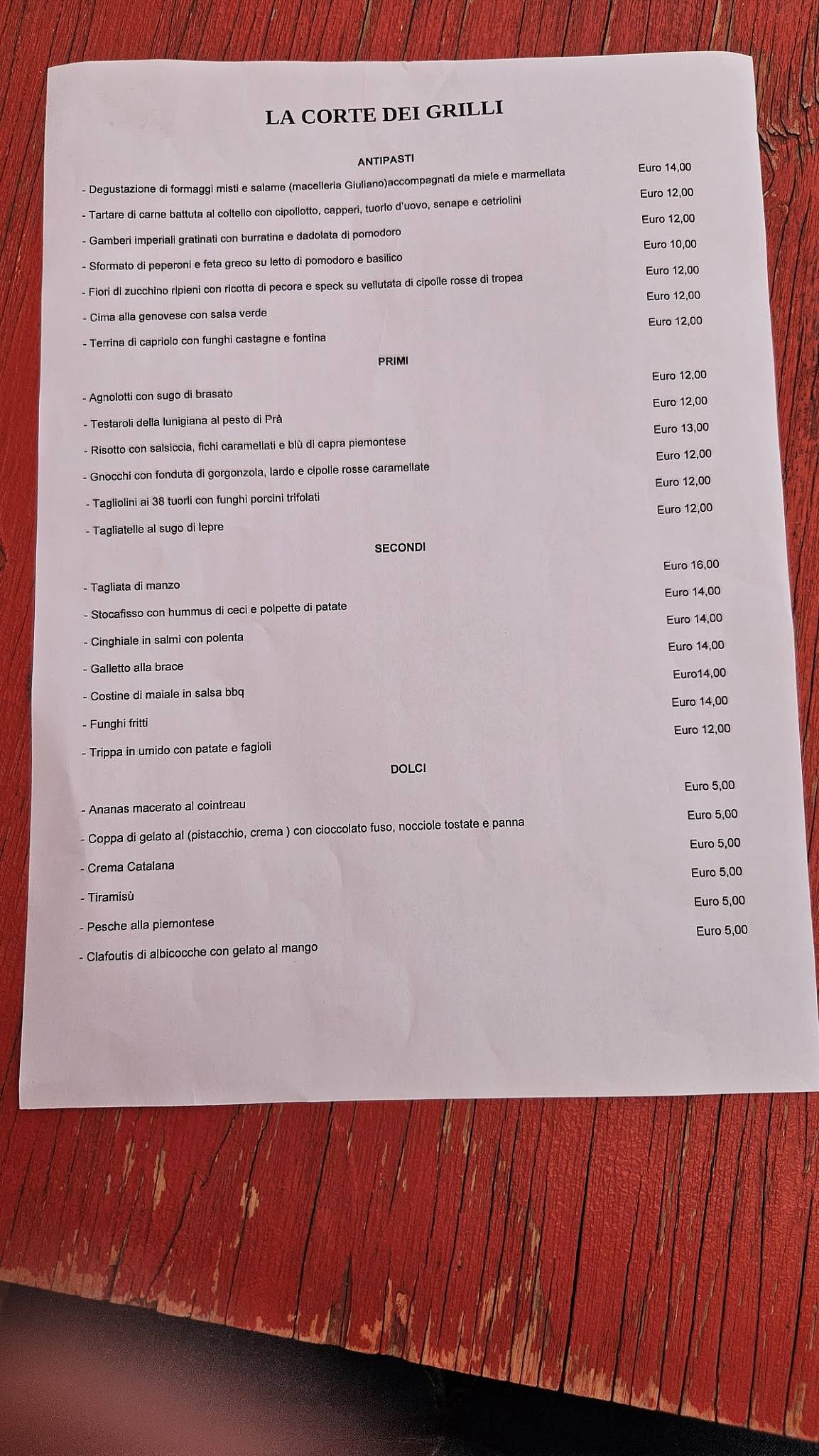 Menu di Ristorante La Corte Dei Grilli 