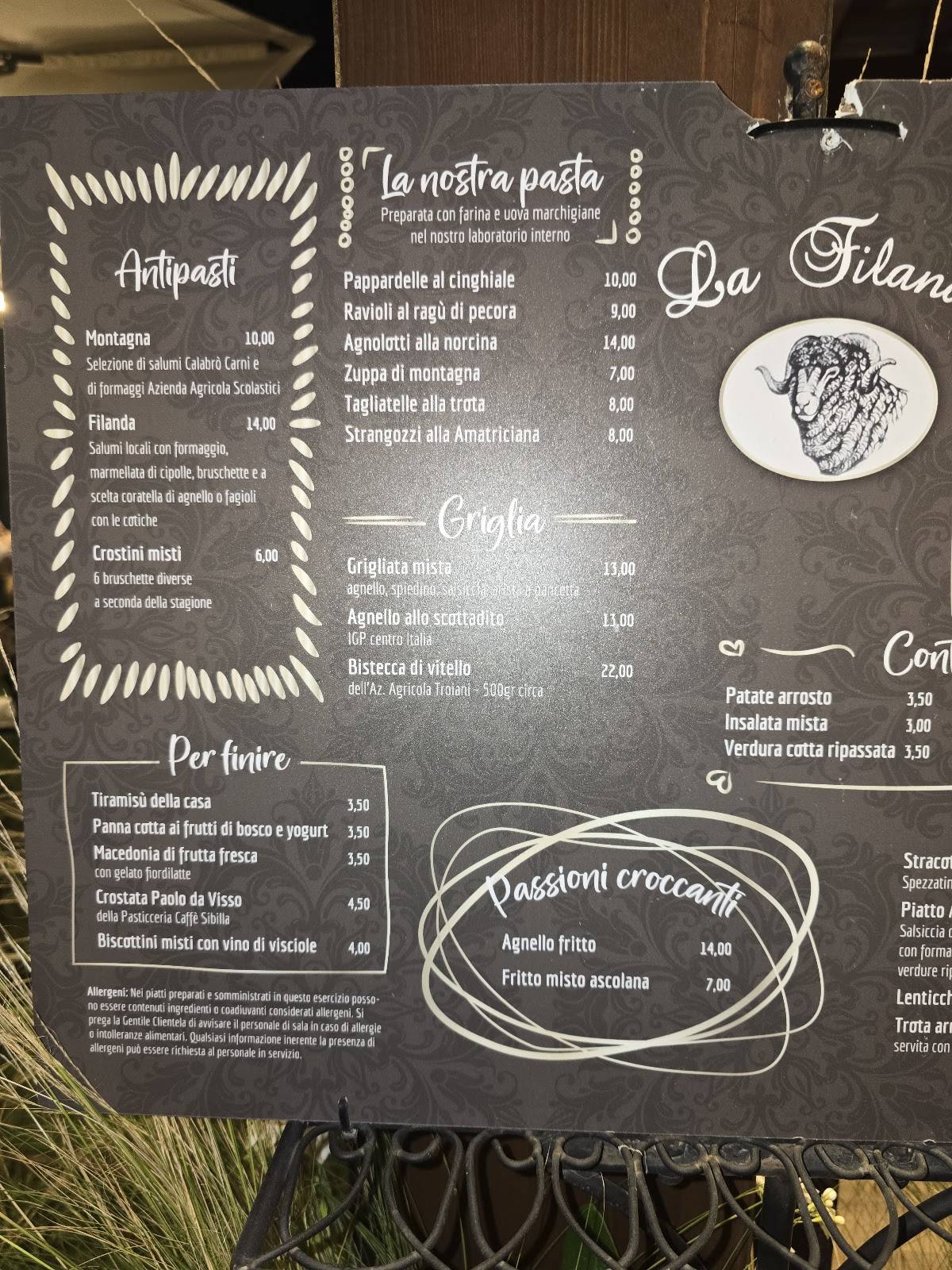 Menu di Ristorante La Filanda 