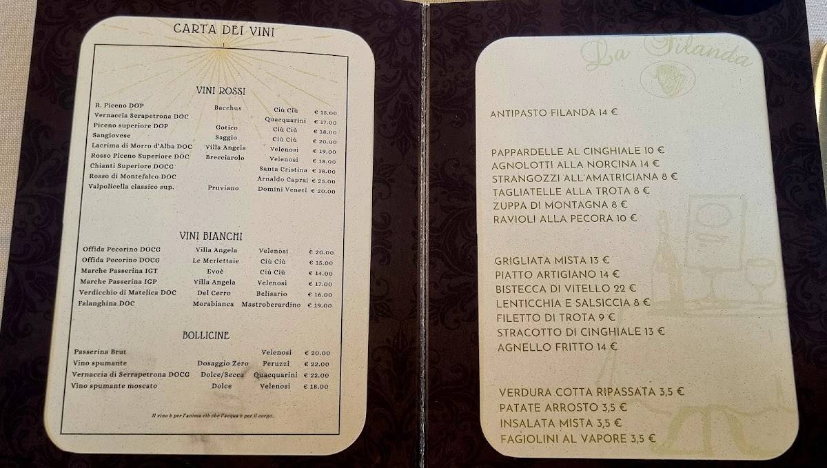 Menu di Ristorante La Filanda 