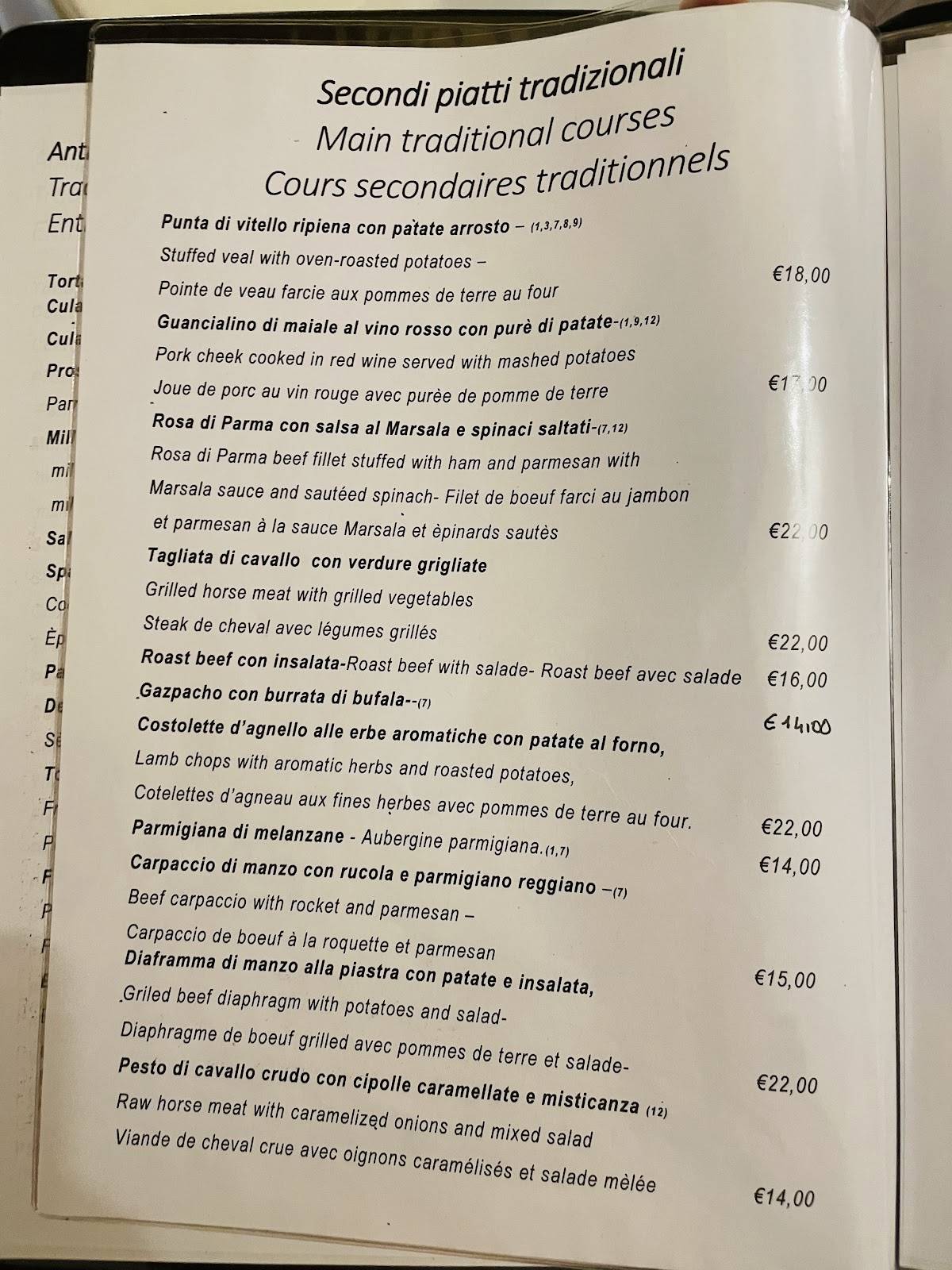 Menu di Ristorante La Greppia Parma 