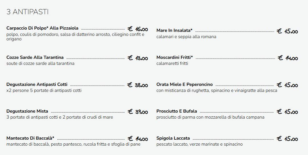 Menu di Papeete Beach - Ristorante e bar Ladispoli 