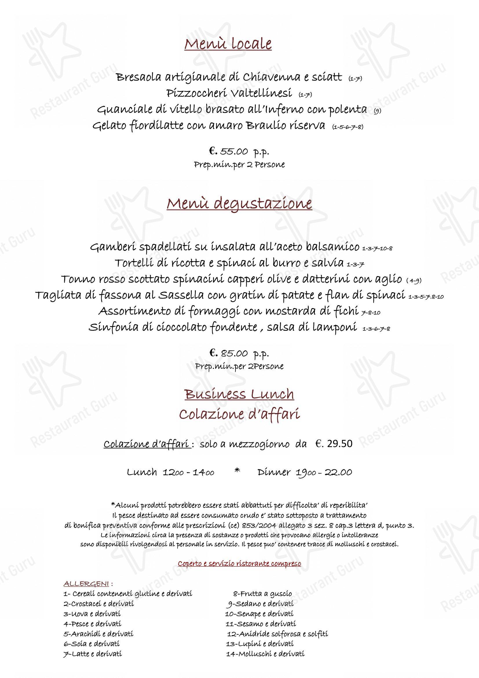 Menu bar per Ristorante Passerini in Chiavenna