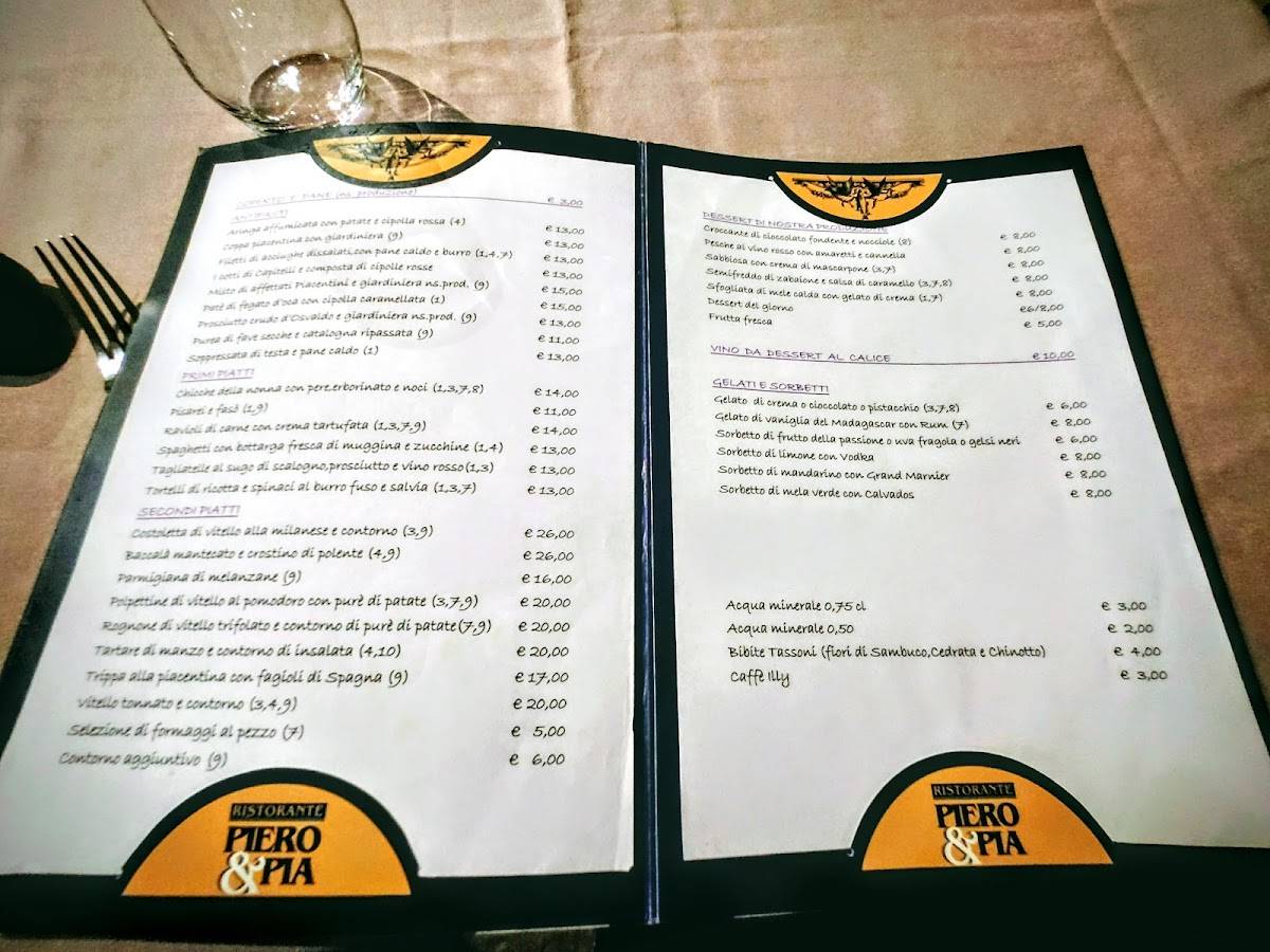 Menu di Ristorante Piero e Pia 