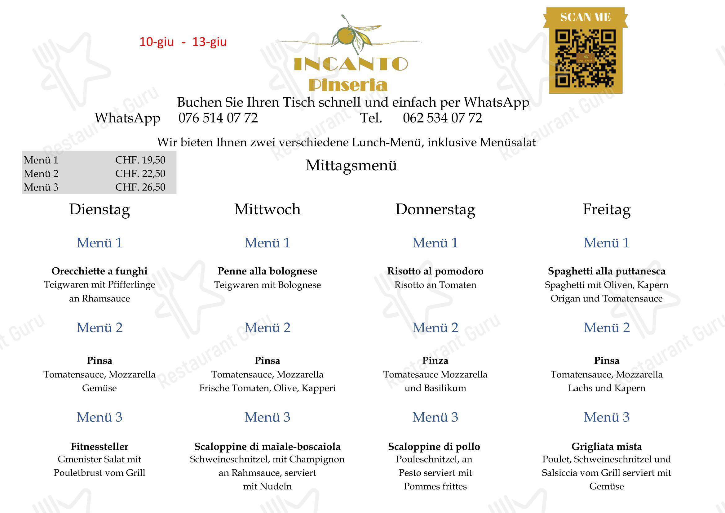 Menu per Ristorante Pinseria INCANTO ristorante