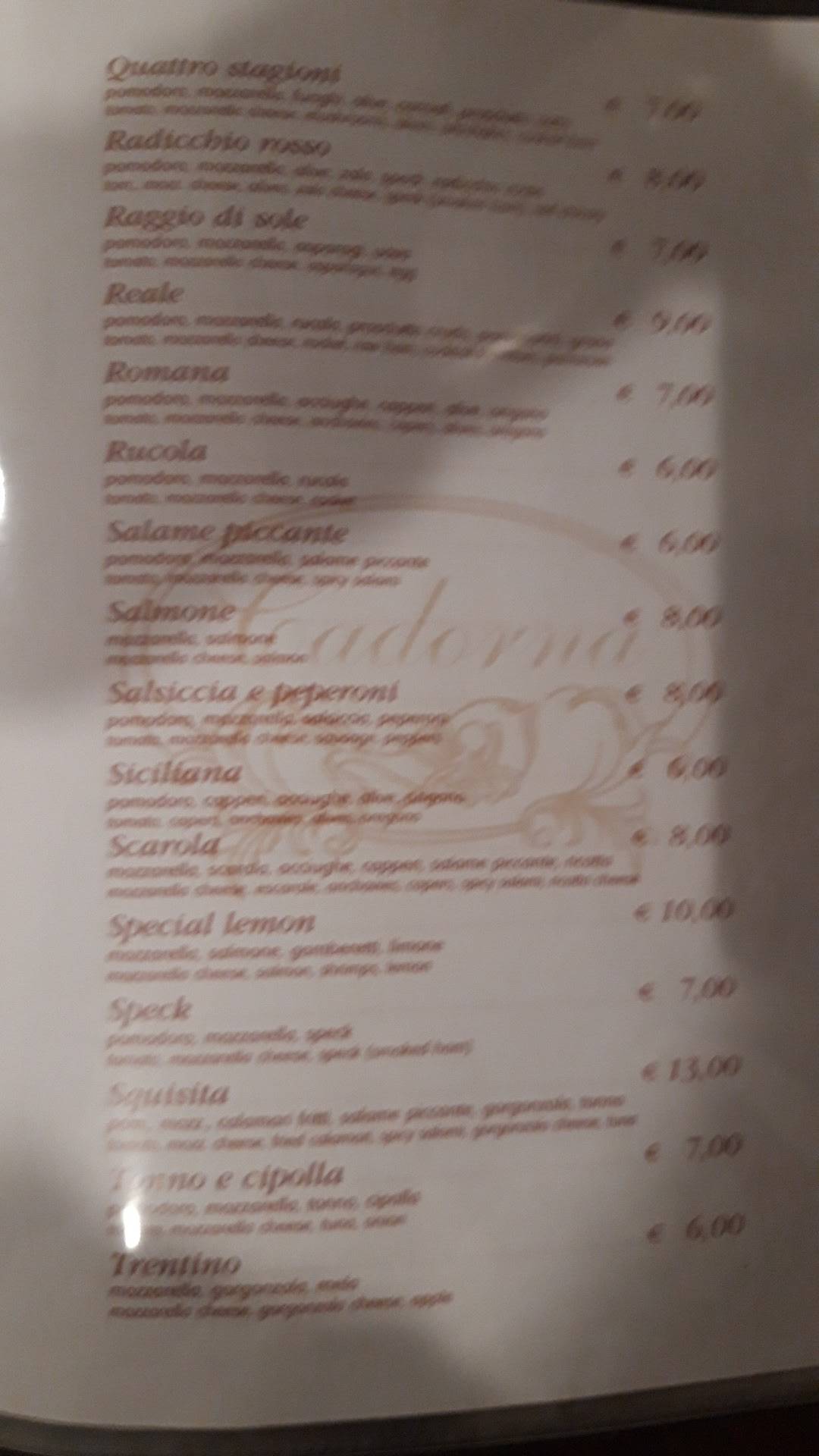 Menu di Ristorante Pizzeria Cadorna 