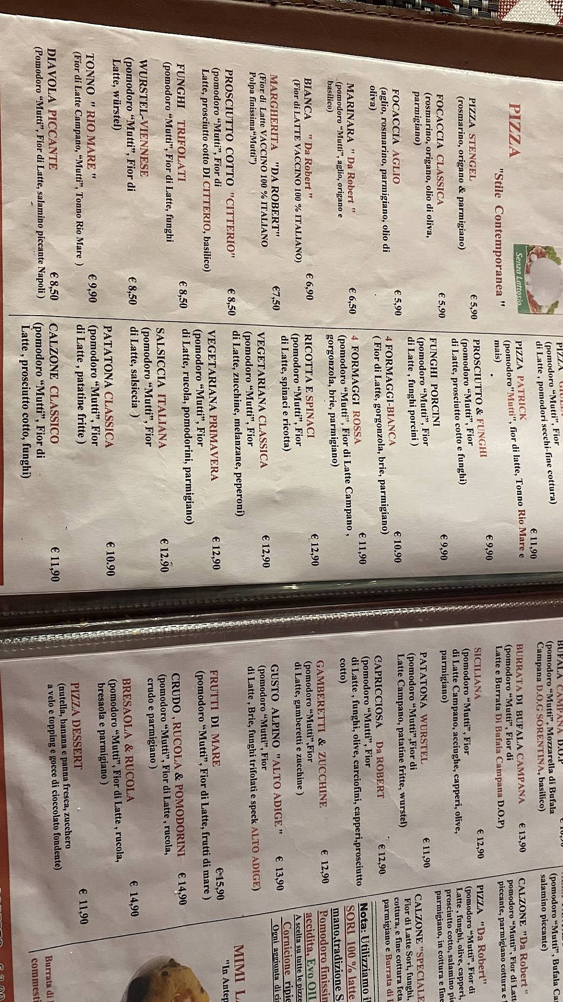 Menu di Ristorante Pizzeria Da Robert “Mimi la Regina d’oro 24 k” Venezia Jesolo Lido 