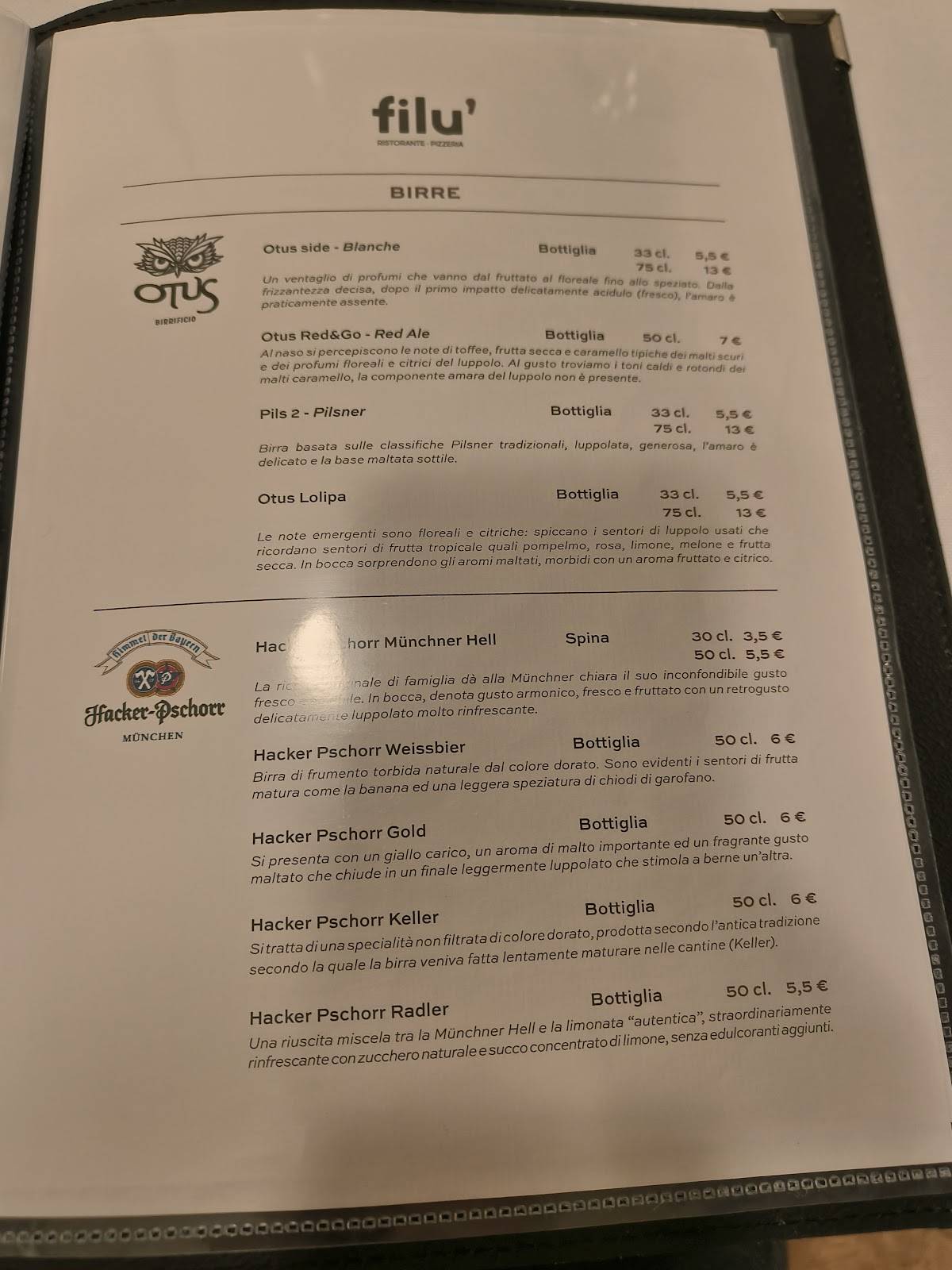 Menu di Ristorante Pizzeria Filù 