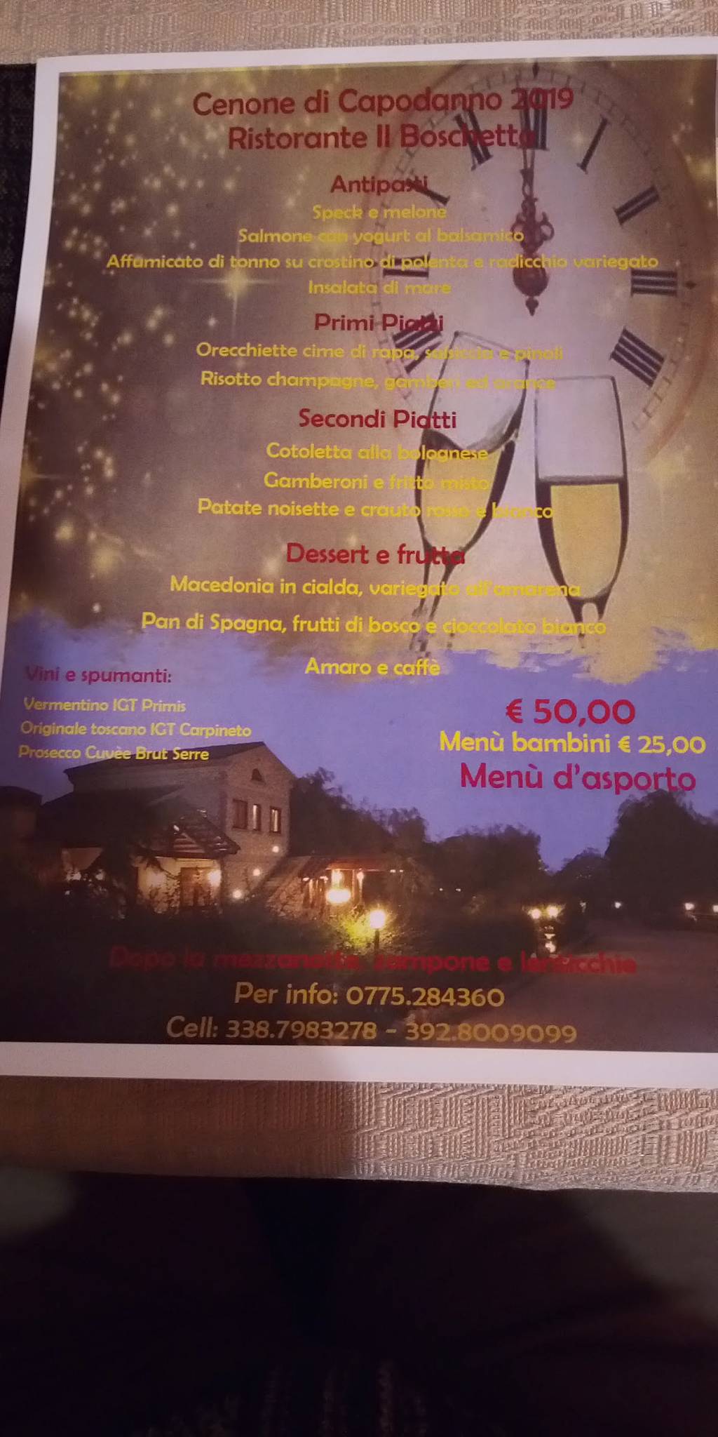 Menu di Ristorante Pizzeria Il Boschetto 