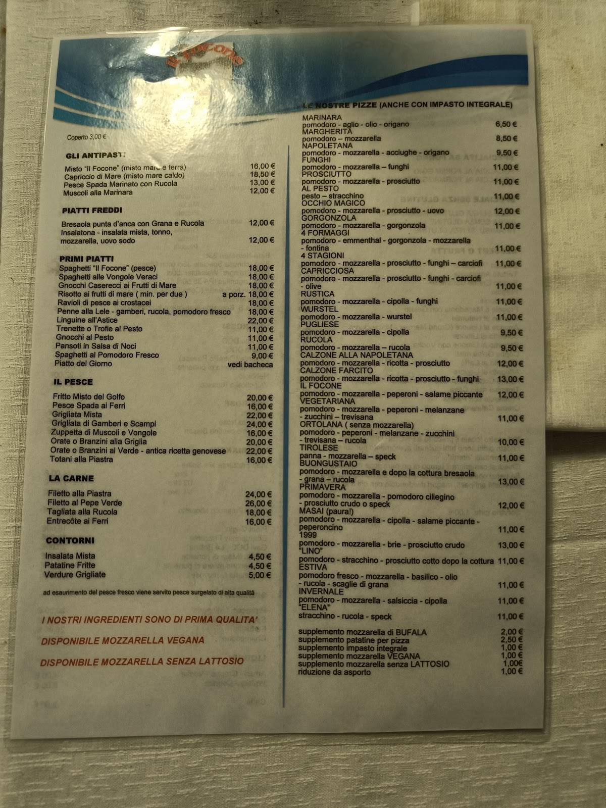 Menu di Il Focone 
