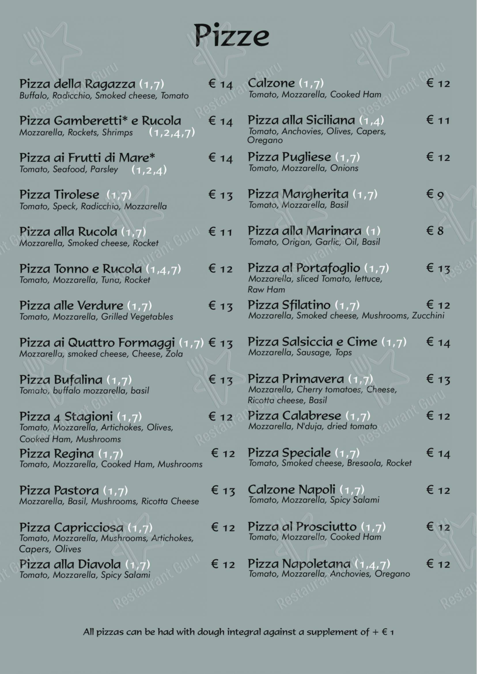 Menu di Ristorante Pizzeria La Ragazza - Основное меню