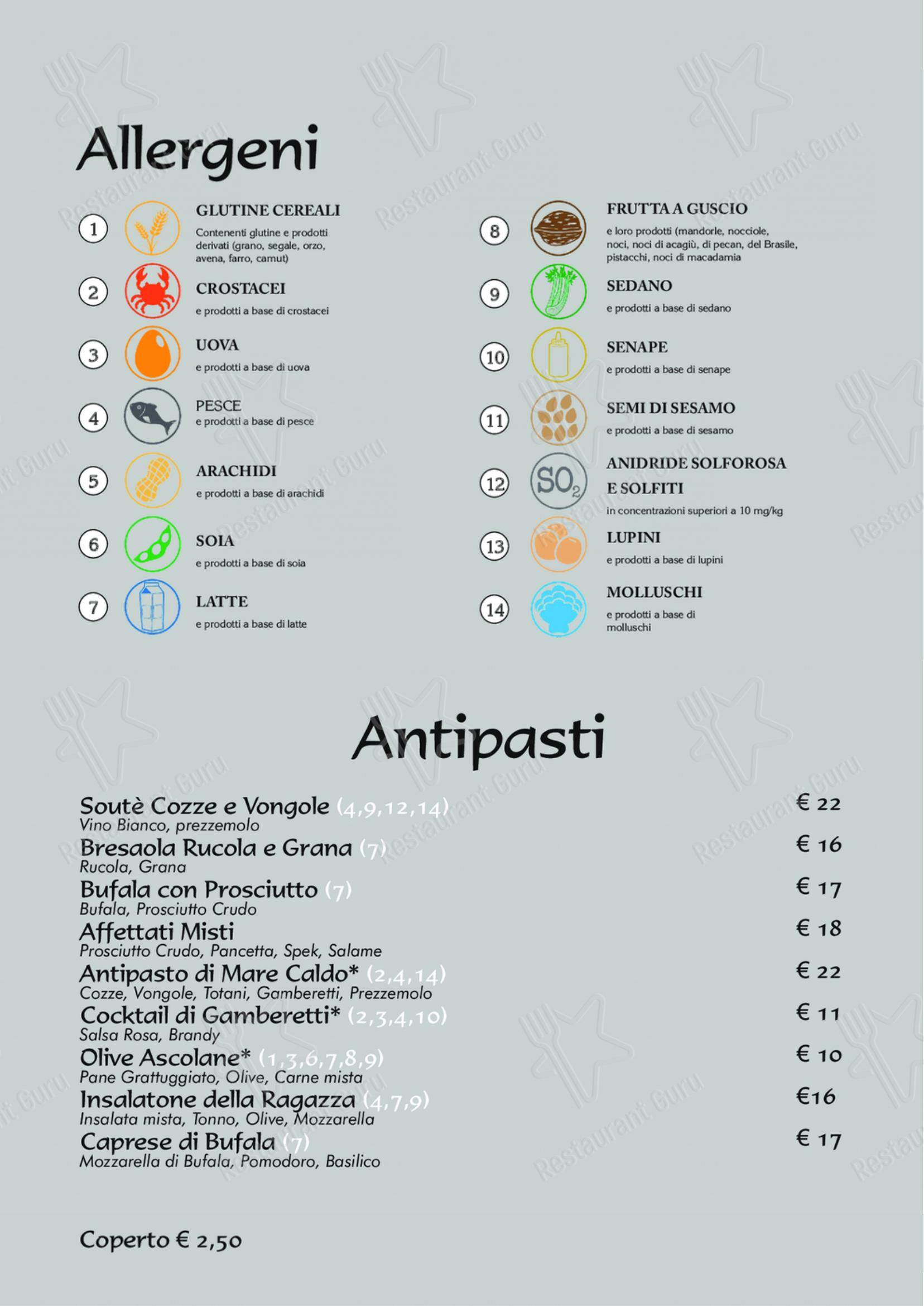 Menu bar per Ristorante Pizzeria La Ragazza pizzeria
