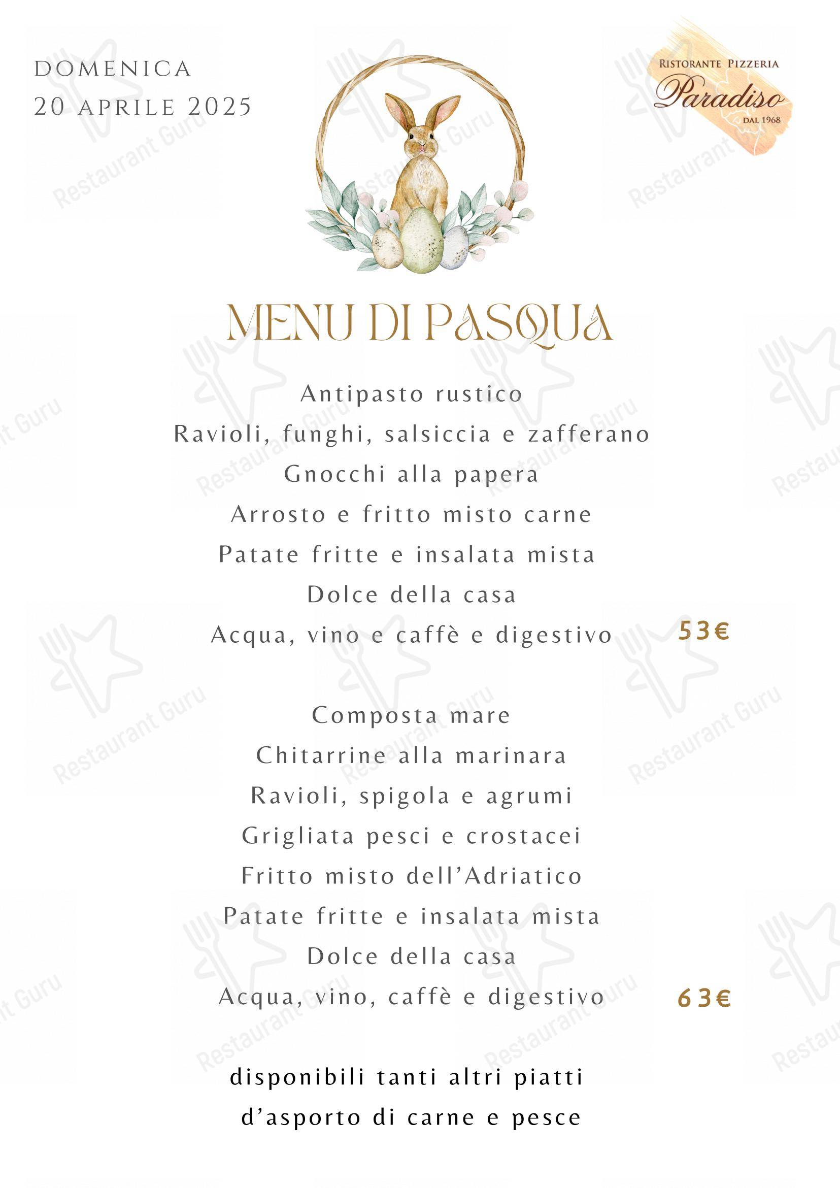 Ristorante Pizzeria Paradiso in Falconara Marittima - Основное меню