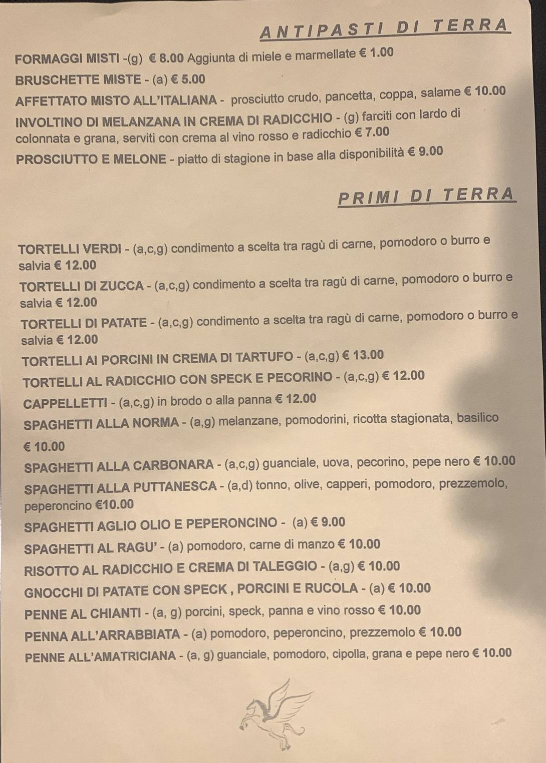 Menu di Ristorante Pizzeria Pegaso 