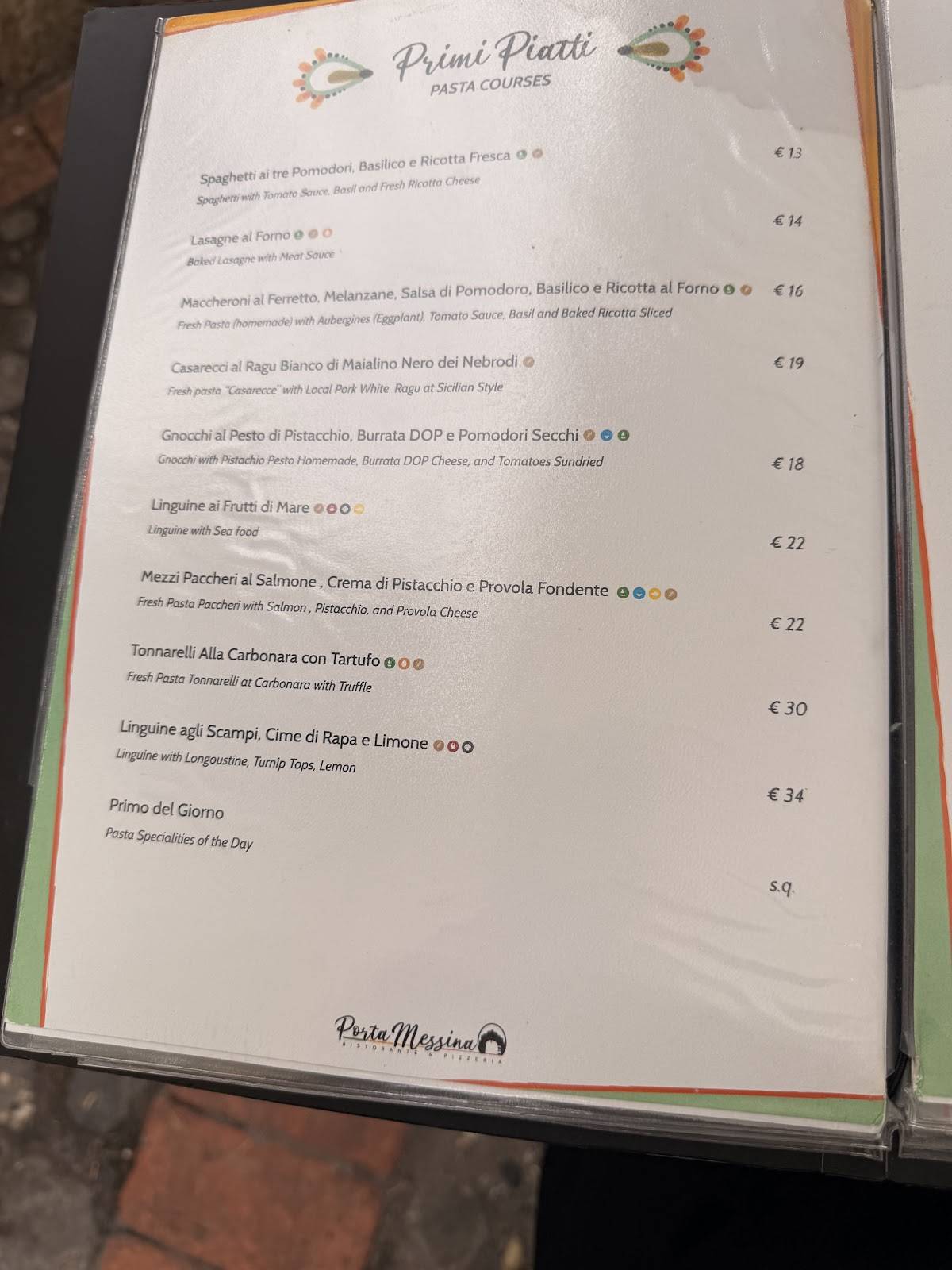 Menu di Ristorante Pizzeria Porta Messina 