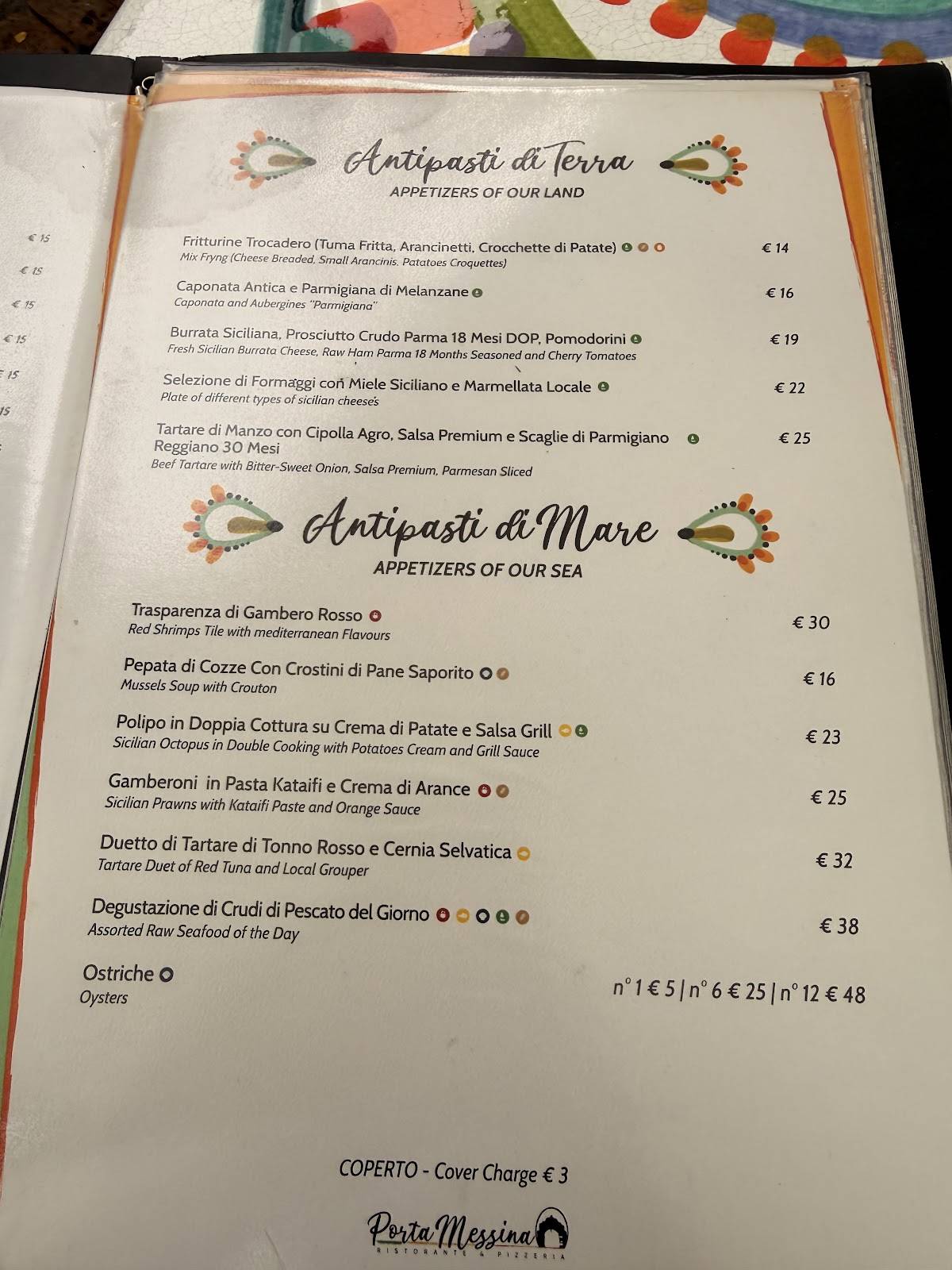 Menu di Ristorante Pizzeria Porta Messina 