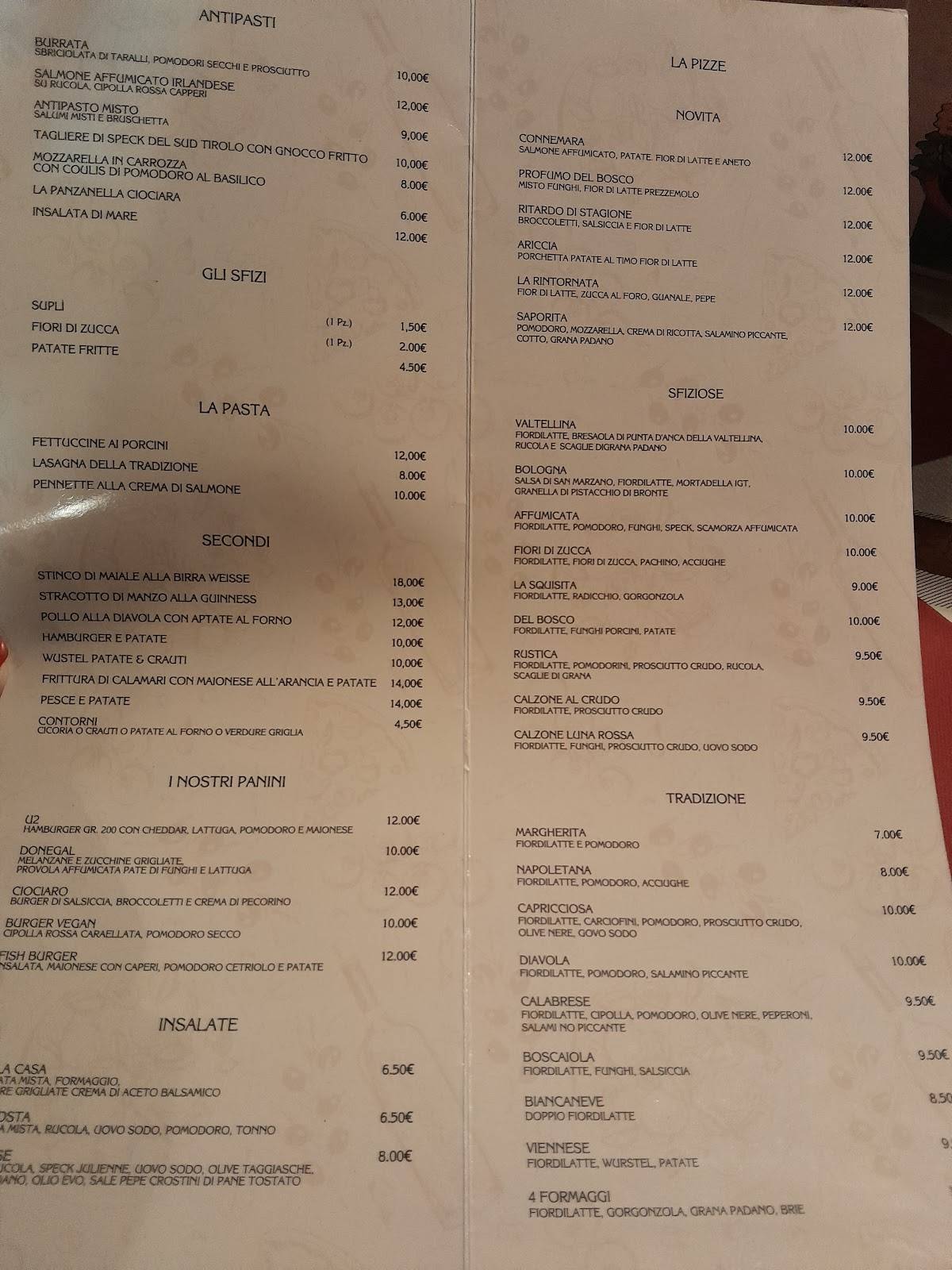 Menu di Ristorante Pizzeria Slongia 