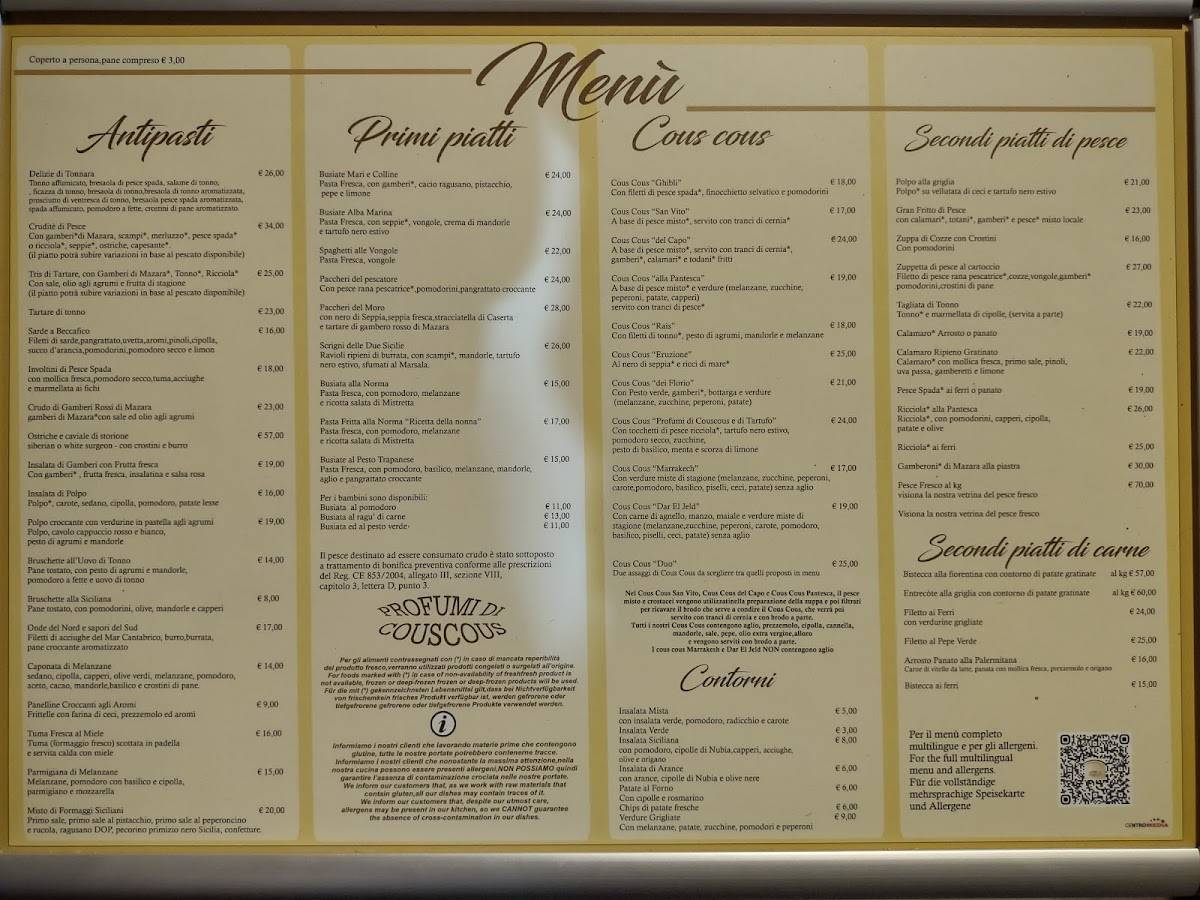 Menu di Ristorante Profumi di Cous Cous 