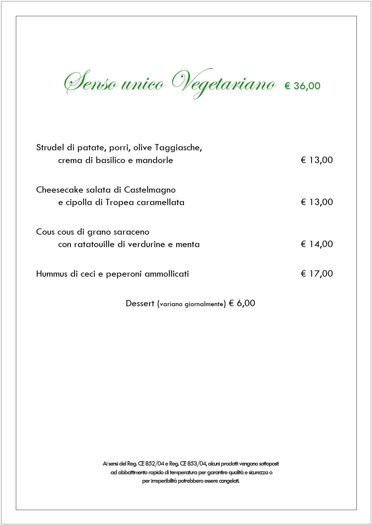 Menu di Ristorante Senso Unico 