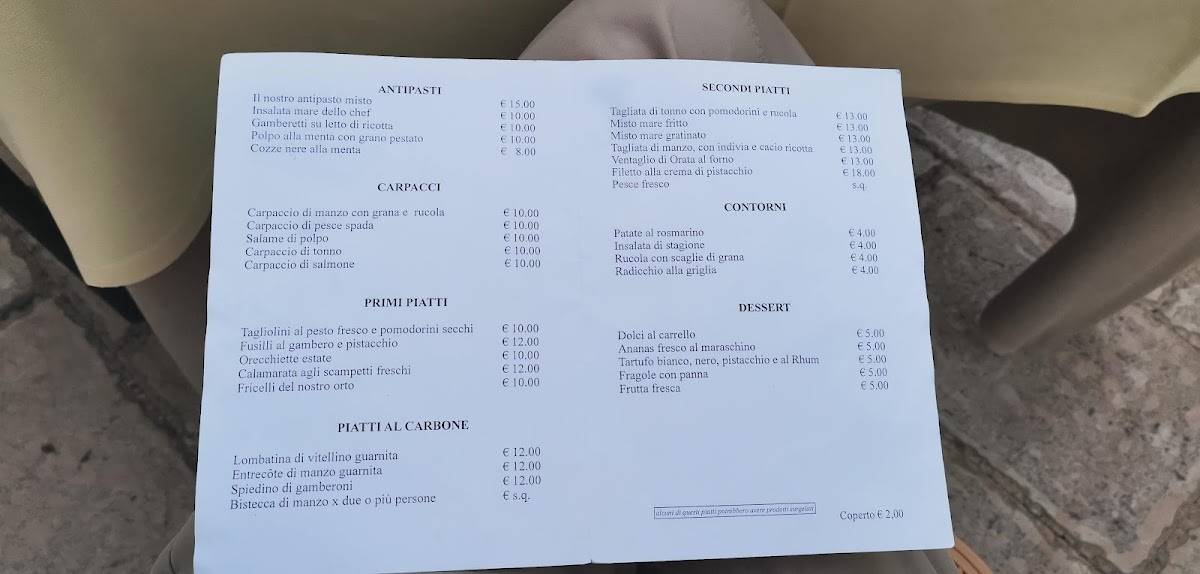 Menu di Vecchia Oria 