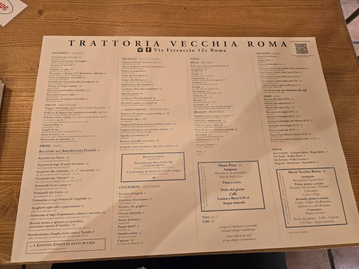 Menu di Ristorante Vecchia Roma 