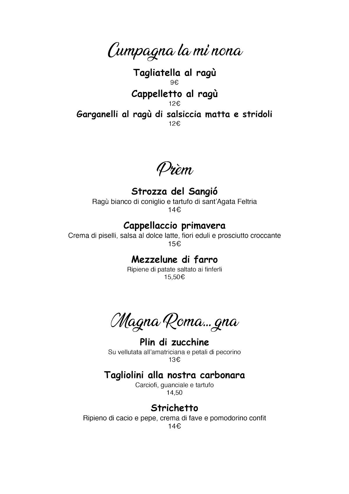 Menu di Al Sangiò - Magna e bè 