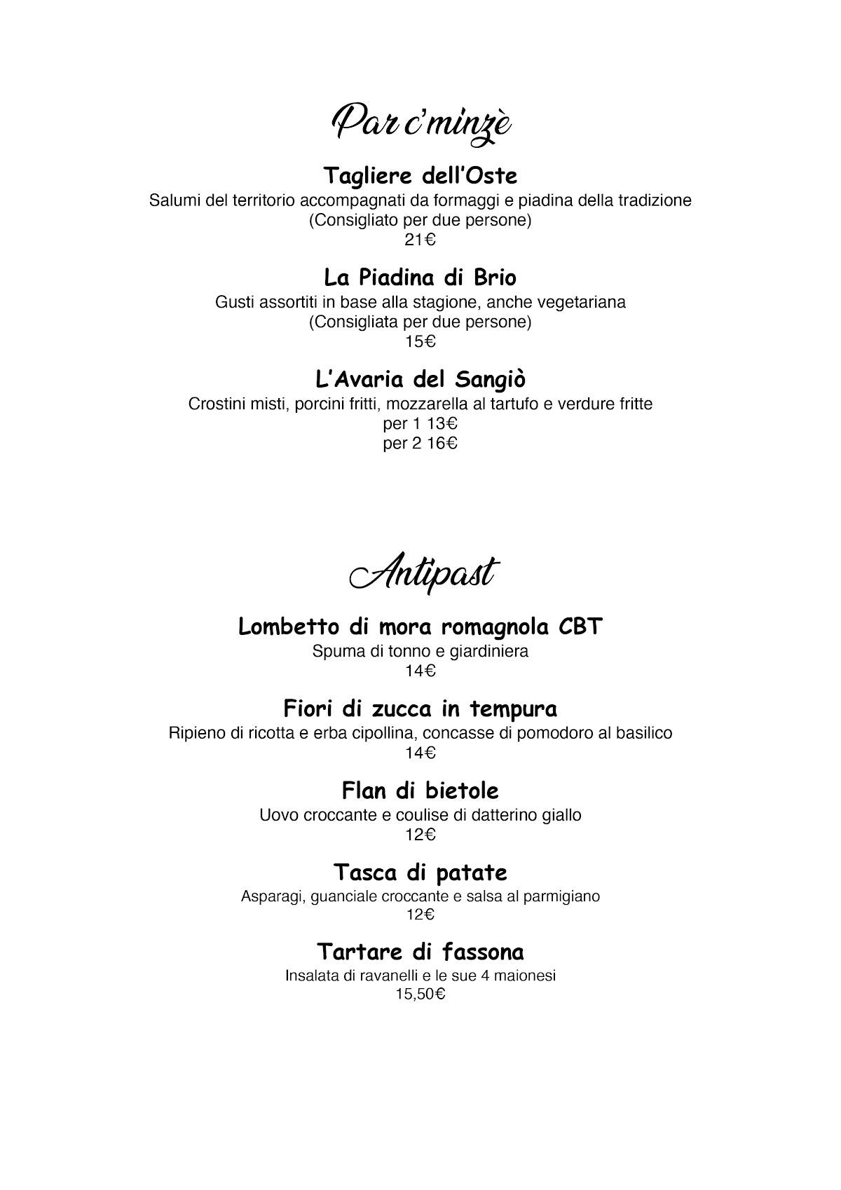 Menu di Al Sangiò - Magna e bè 