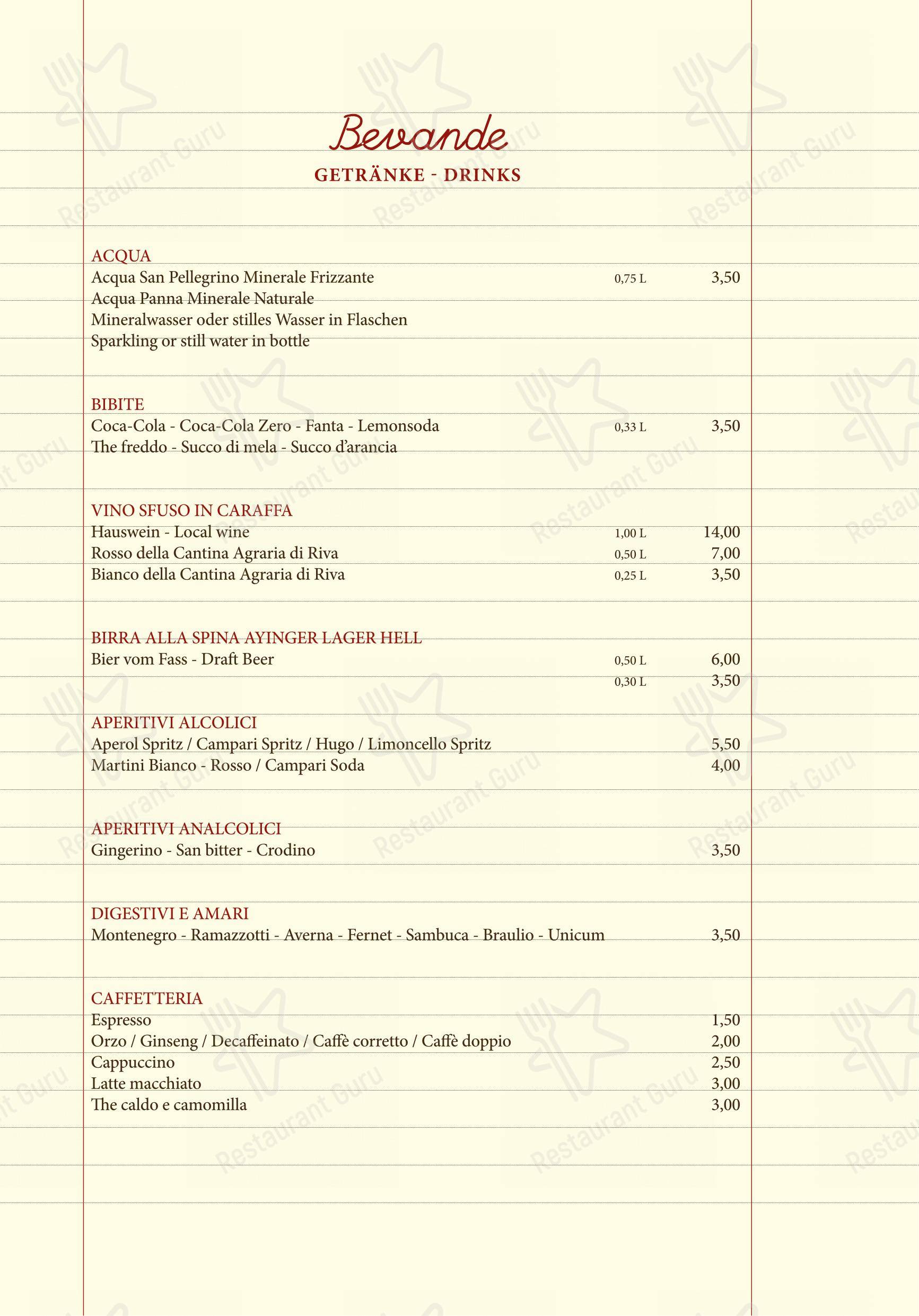 Ristorante alla Lega in Arco - Menu bar