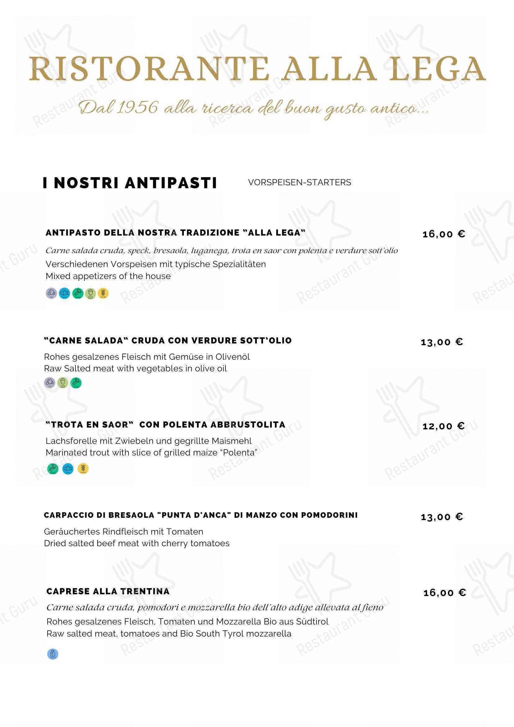 Menu di Ristorante alla Lega - Menu