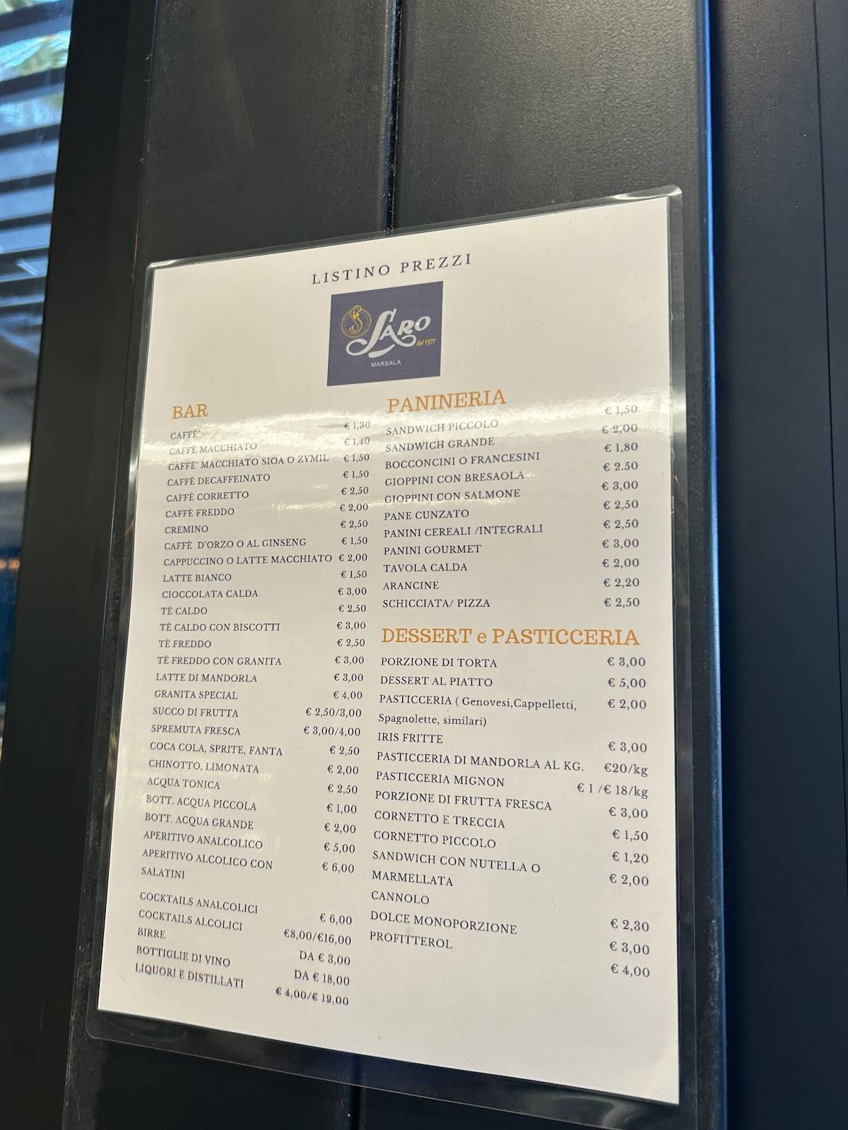 Menu di Ristorante da Saro 