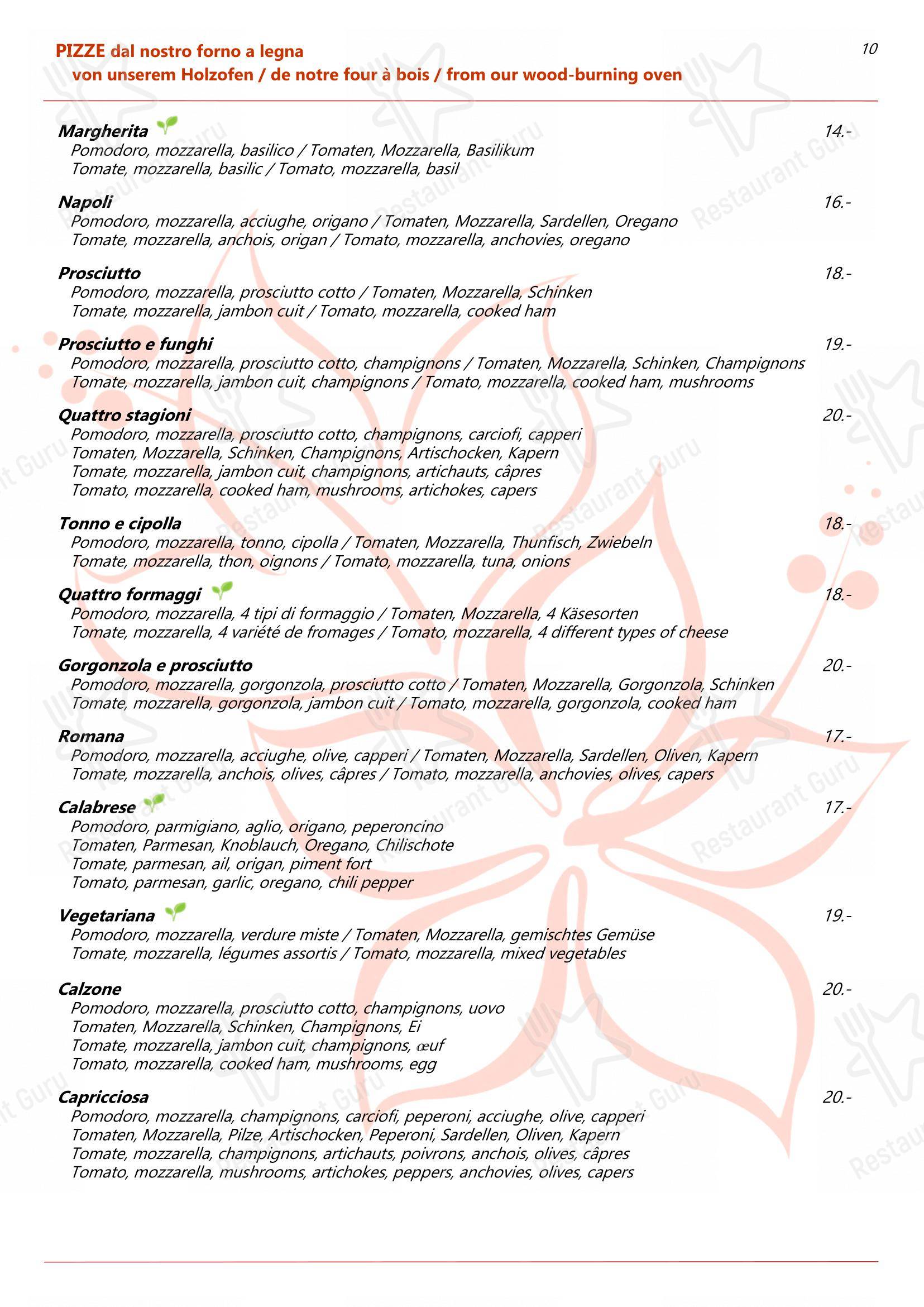 Menu bar per Ristorante dell'Angelo pizzeria